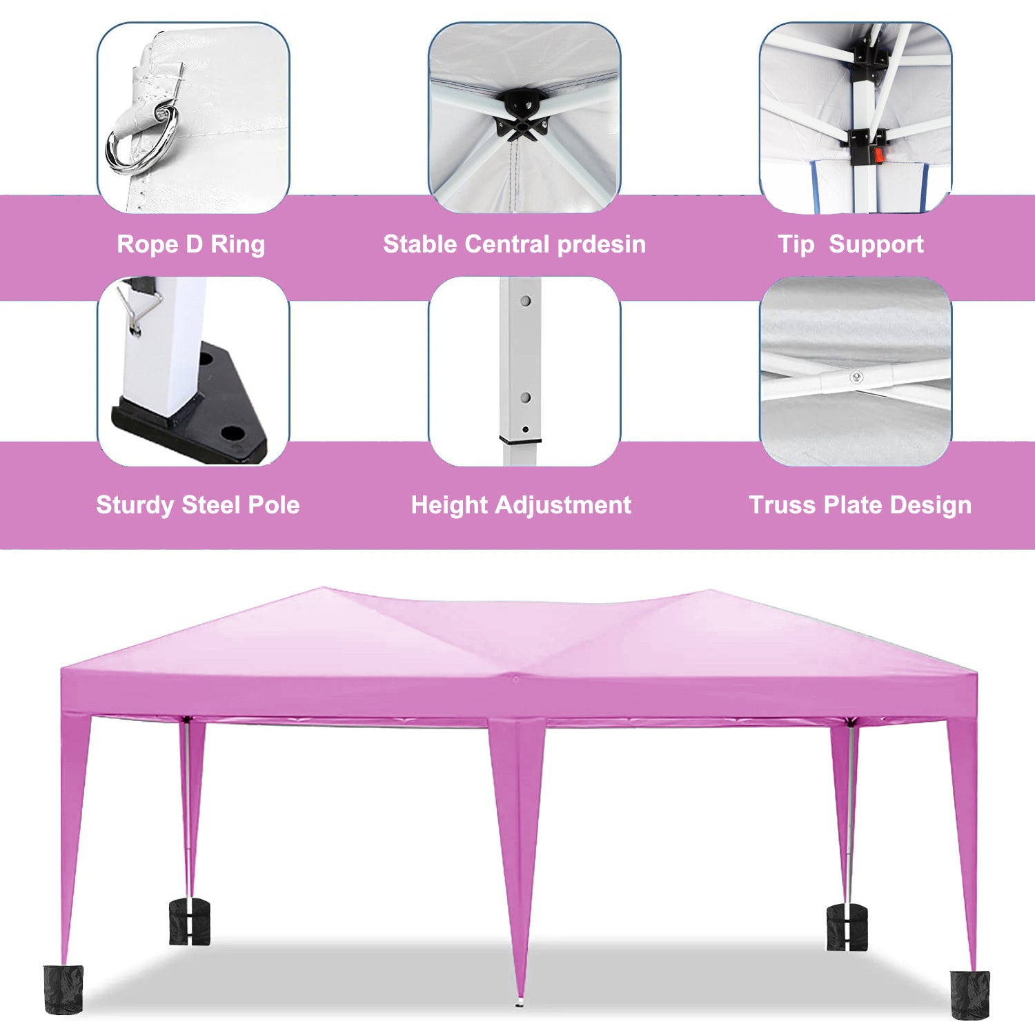 10'X20' Ez Pop Up Canopy Outdoor Portable Party Folding Tent With 6 Removable Sidewalls Carry Bag 4Pcs Weight Bag Pink Metal