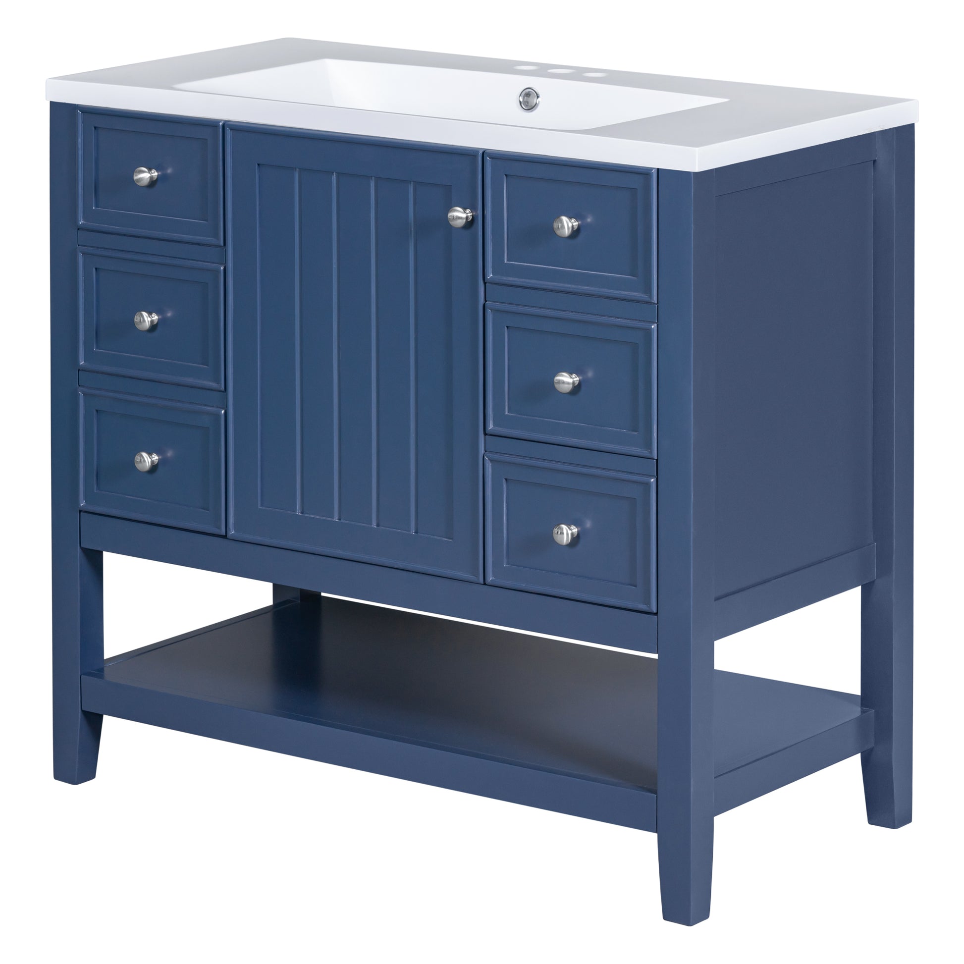 36" Bathroom Vanity With Sink Combo, One Cabinet And Three Drawers, Solid Wood And Mdf Board, Blue Blue Solid Wood Mdf