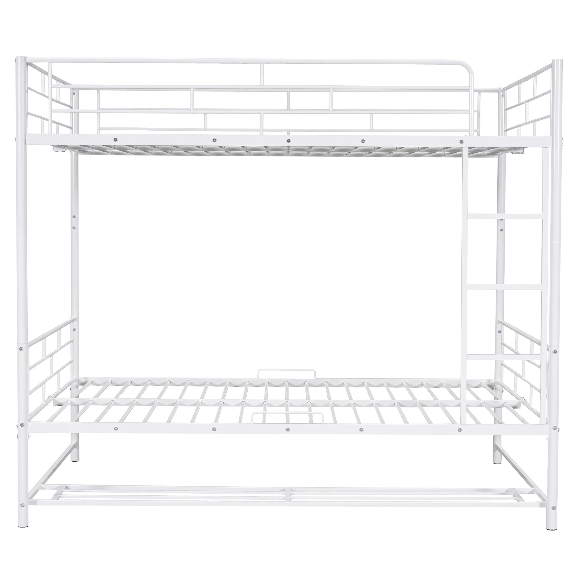 Full Over Full Metal Bunk Bed With Shelf And Guardrails, White White Steel