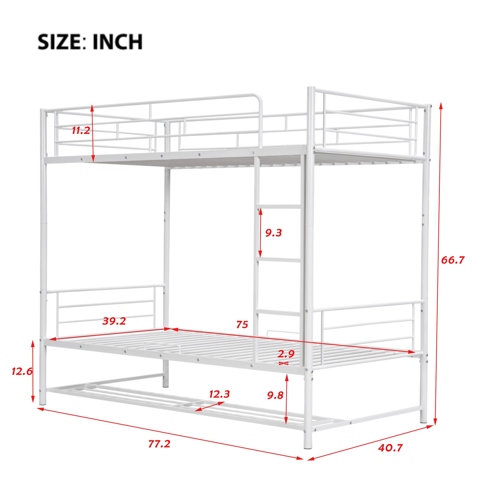 Twin Over Twin Metal Bunk Bed With Shelf And Guardrails, White White Steel