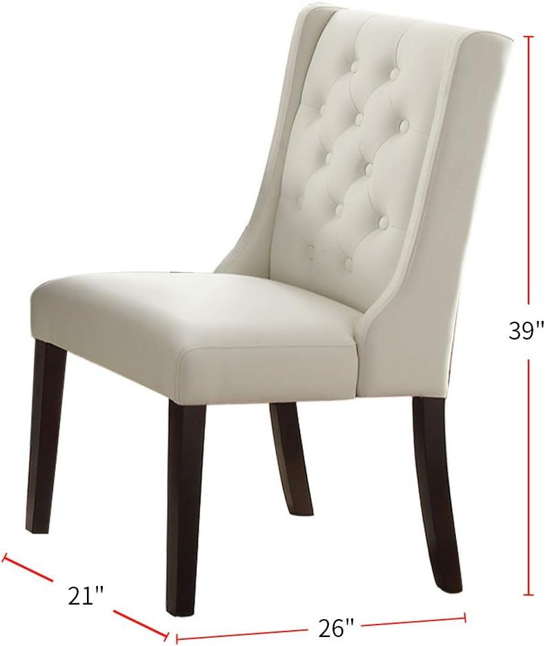 Modern Faux Leather White Tufted Set Of 2 Chairs Dining Seat Chair Birch Wood White Brown Dining Room Foam Contemporary,Modern Dining Chairs Birch Tufted Back Mdf