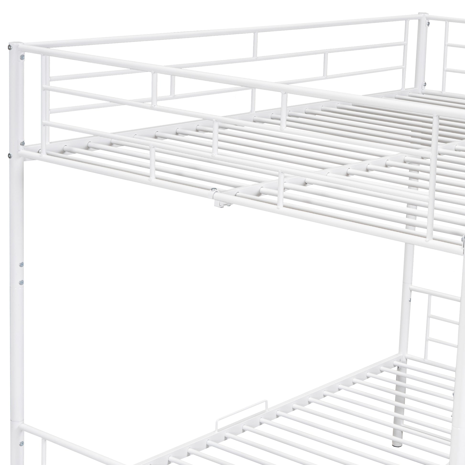 Full Over Full Metal Bunk Bed With Shelf And Guardrails, White White Steel