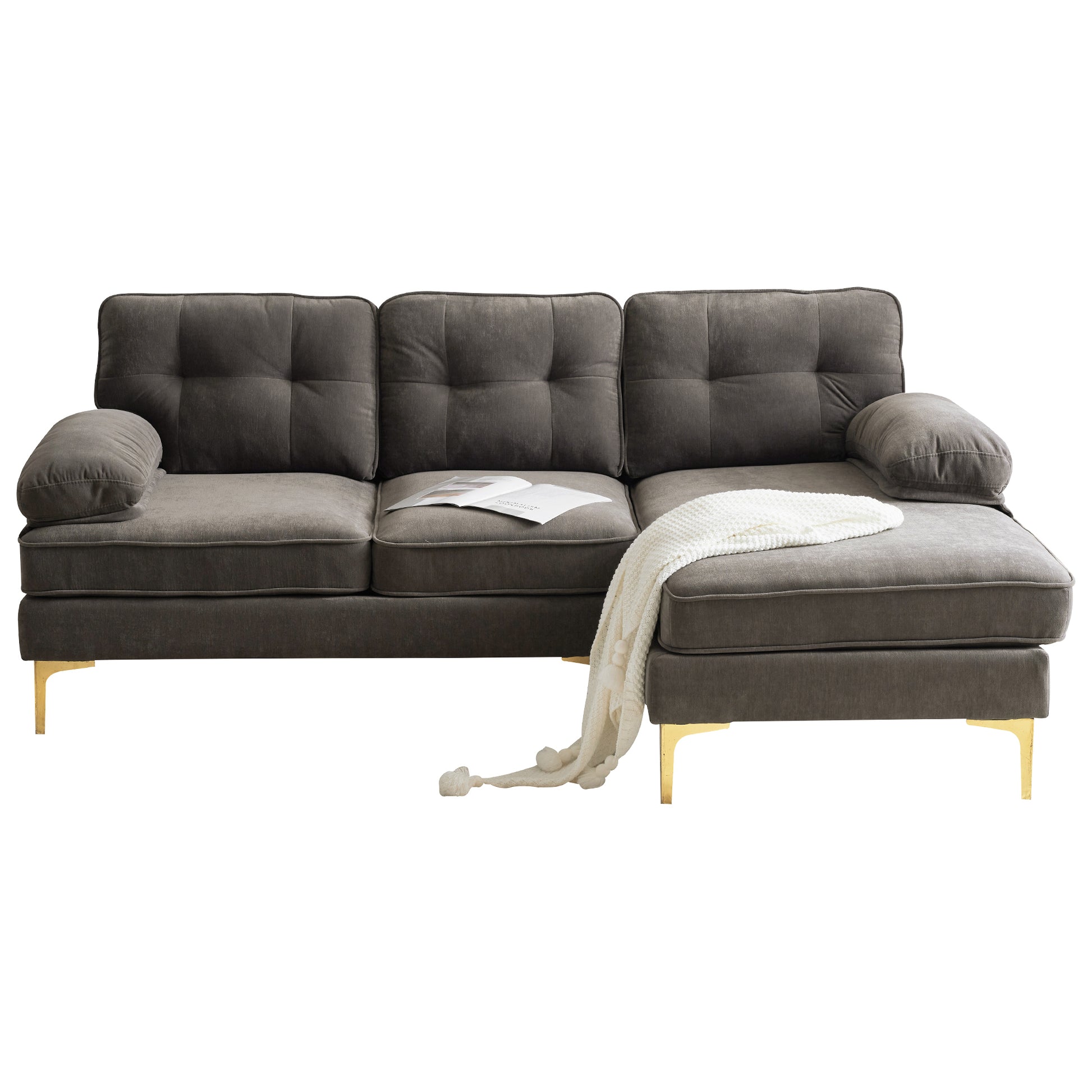 83" Modern Sectional Sofas Couches Velvet L Shaped Couches For Living Room, Bedroom, Brown Brown Foam Velvet