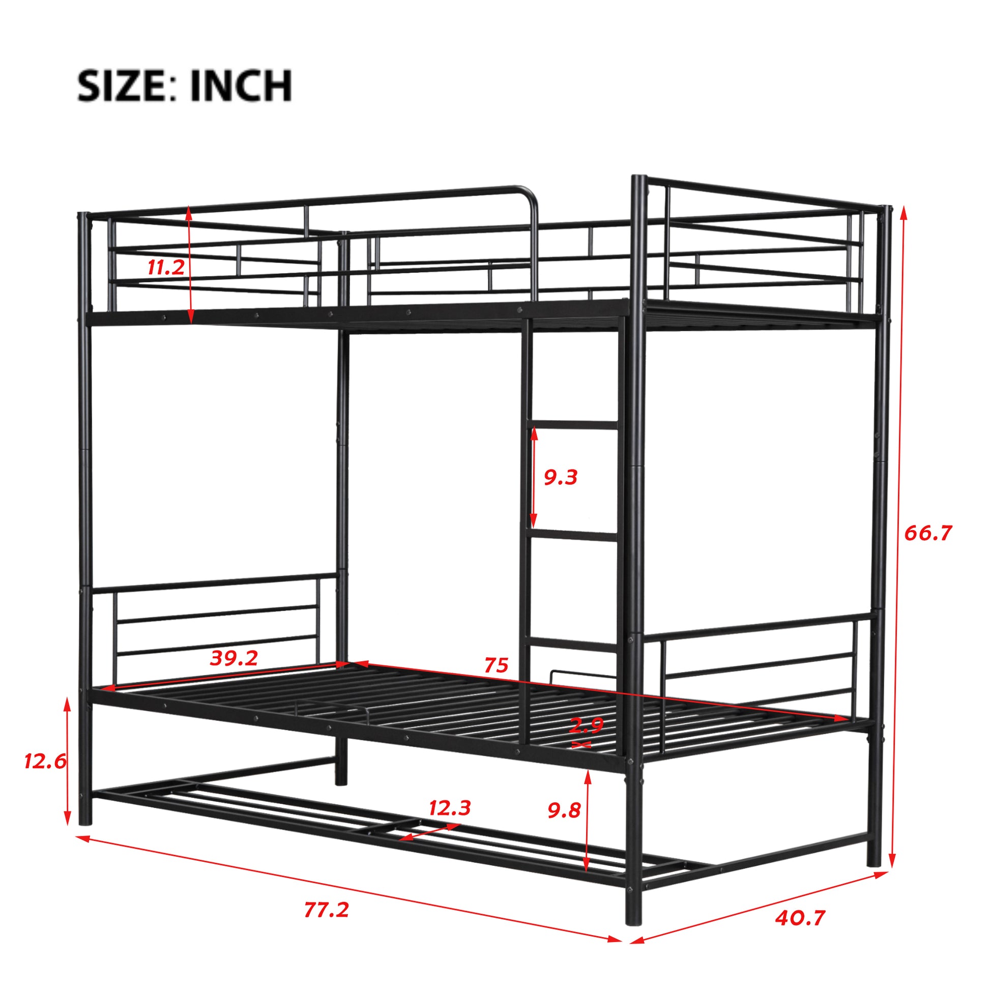 Twin Over Twin Metal Bunk Bed With Shelf And Guardrails, Black Black Steel