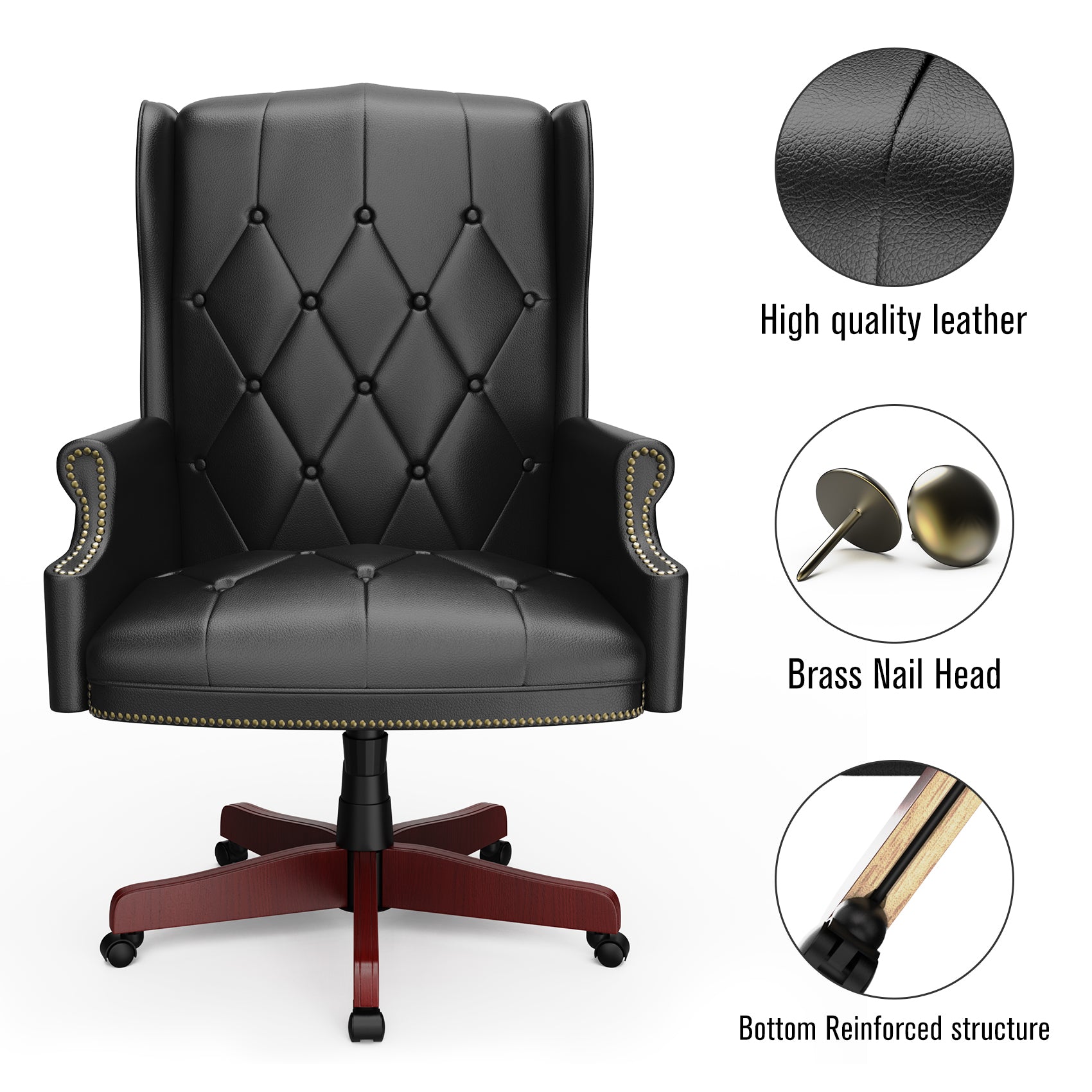 330Lbs Executive Office Chair, Ergonomic Design High Back Reclining Comfortable Desk Chair Black Black Pu Leather