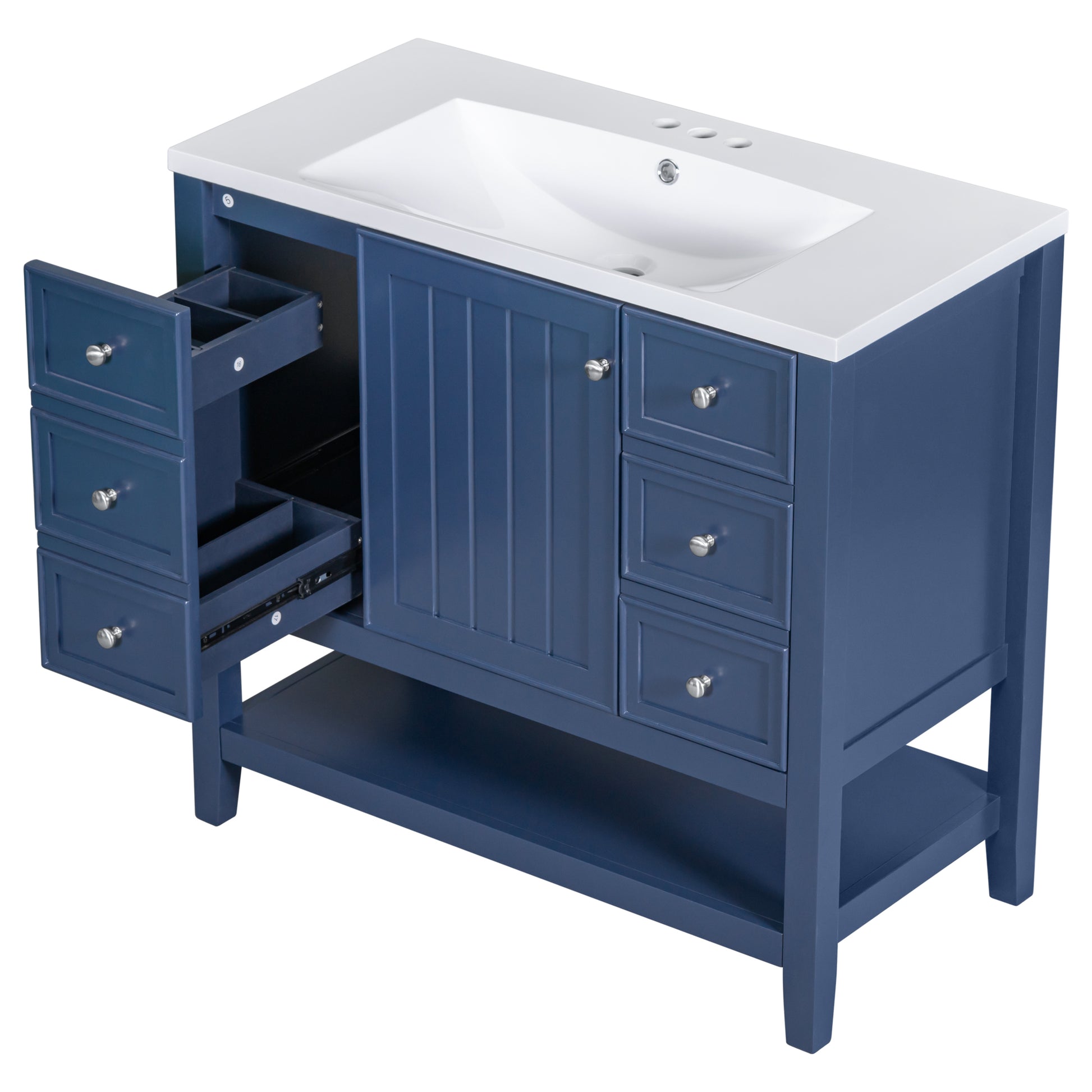 36" Bathroom Vanity With Sink Combo, One Cabinet And Three Drawers, Solid Wood And Mdf Board, Blue Blue Solid Wood Mdf