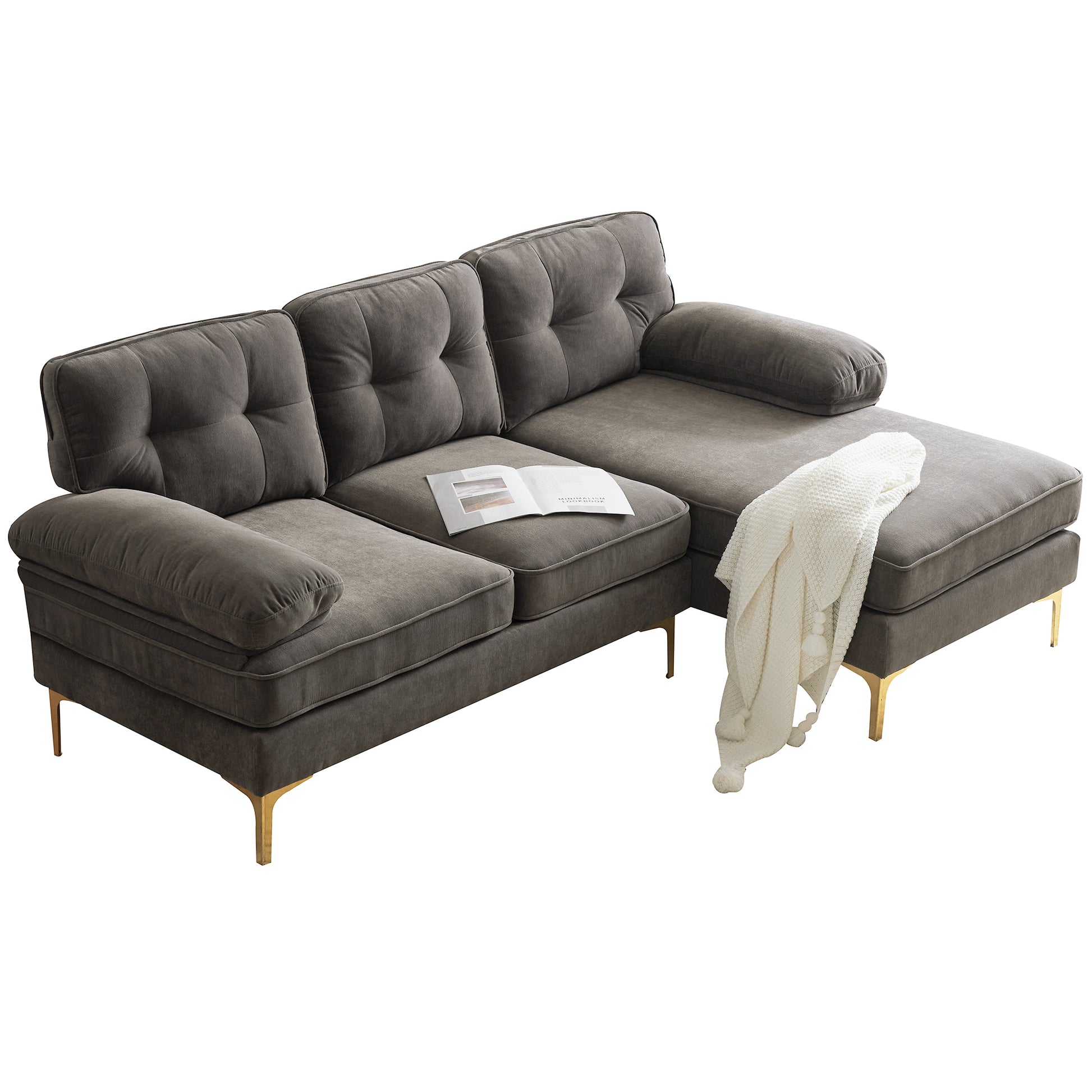 83" Modern Sectional Sofas Couches Velvet L Shaped Couches For Living Room, Bedroom, Brown Brown Foam Velvet