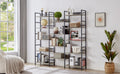 Triple Wide 5 Shelf Bookshelves Industrial Retro Wooden Style Home And Office Large Open Bookshelves, Grey, 69.3