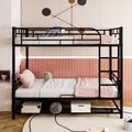 Twin Over Twin Metal Bunk Bed With Shelf And Guardrails, Black Black Steel