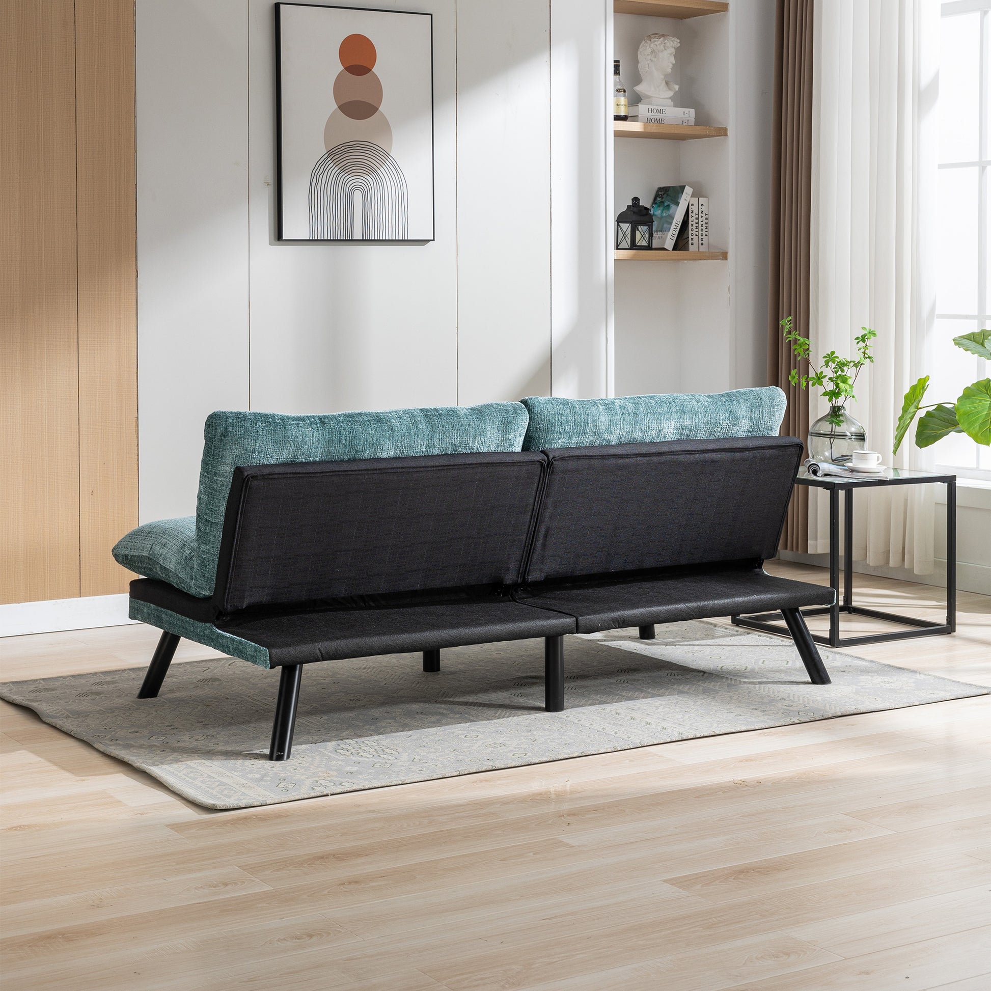 Convertible Sofa Bed Loveseat Futon Bedadjustable Lounge Couch With Metal Legs,Futon Sets For Compact Living Space Chenille Mint Green Mint Green Upholstered