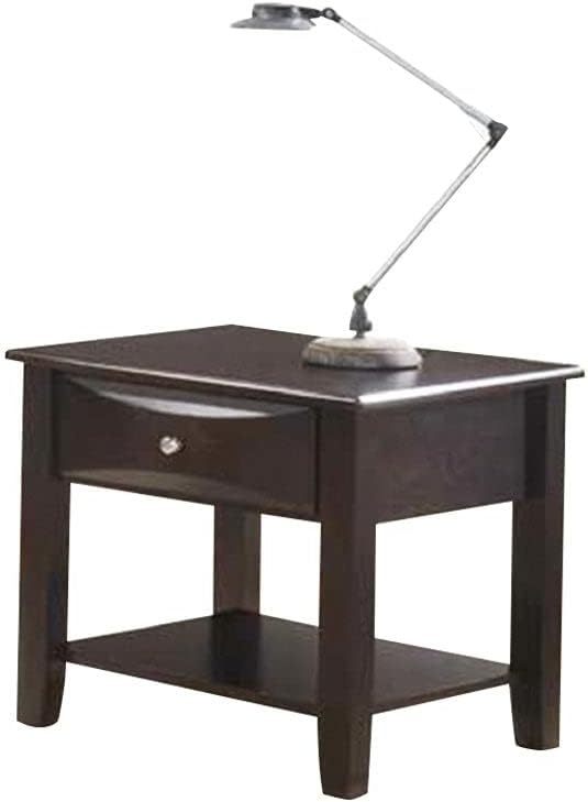 Simple Modern Look Wooden End Table Living Room Sofa Side Table Venner Drawerand Shelf Brown Brown Primary Living Space Modern Rubberwood Rectangular Drawers Coffee & End Tables Solid Wood