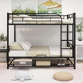 Full Over Full Metal Bunk Bed With Shelf And Guardrails, Black Black Steel