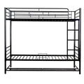 Twin Over Twin Metal Bunk Bed With Shelf And Guardrails, Black Black Steel