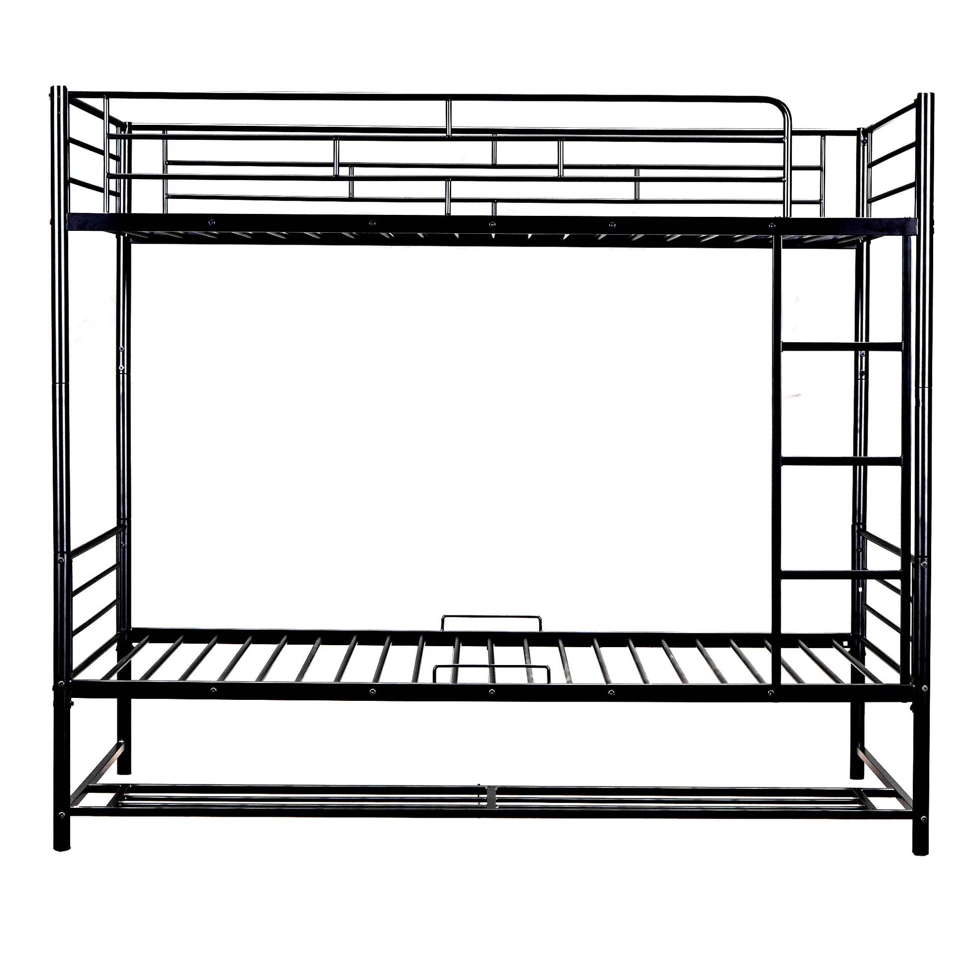 Twin Over Twin Metal Bunk Bed With Shelf And Guardrails, Black Black Steel