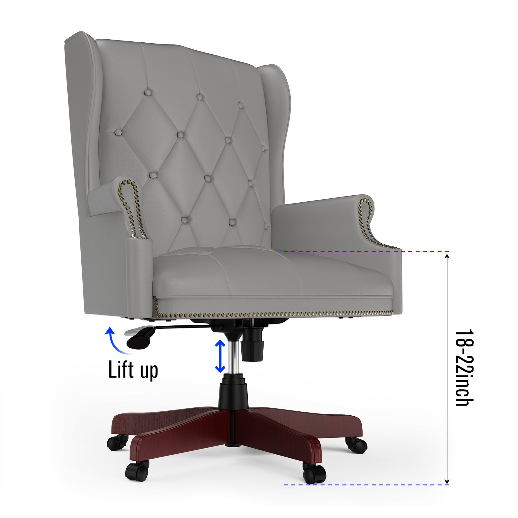 330Lbs Executive Office Chair, Ergonomic Design High Back Reclining Comfortable Desk Chair Grey Grey Pu Leather