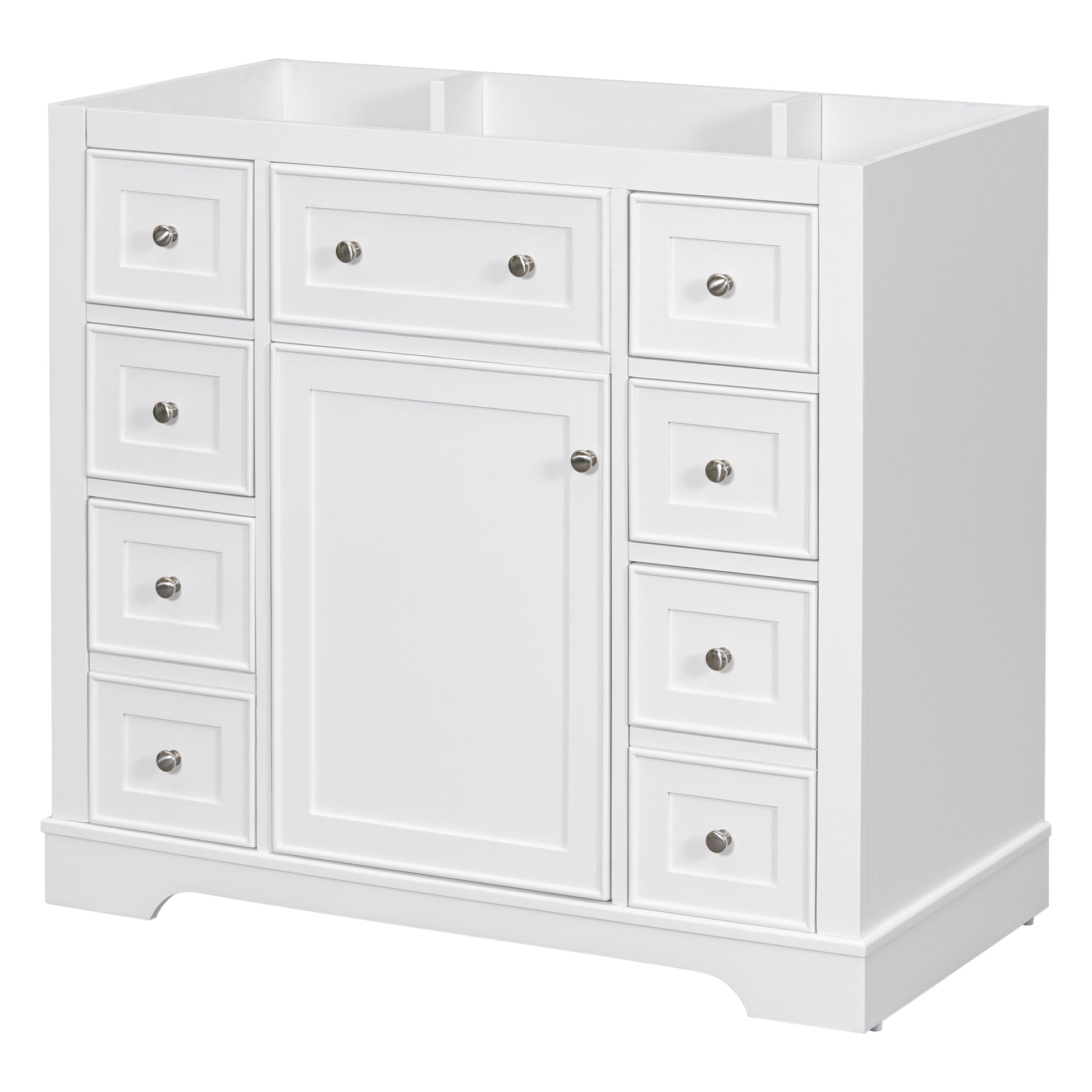 36" Bathroom Vanity Without Sink, Cabinet Base Only, One Cabinet And Six Drawers, White White Solid Wood Mdf