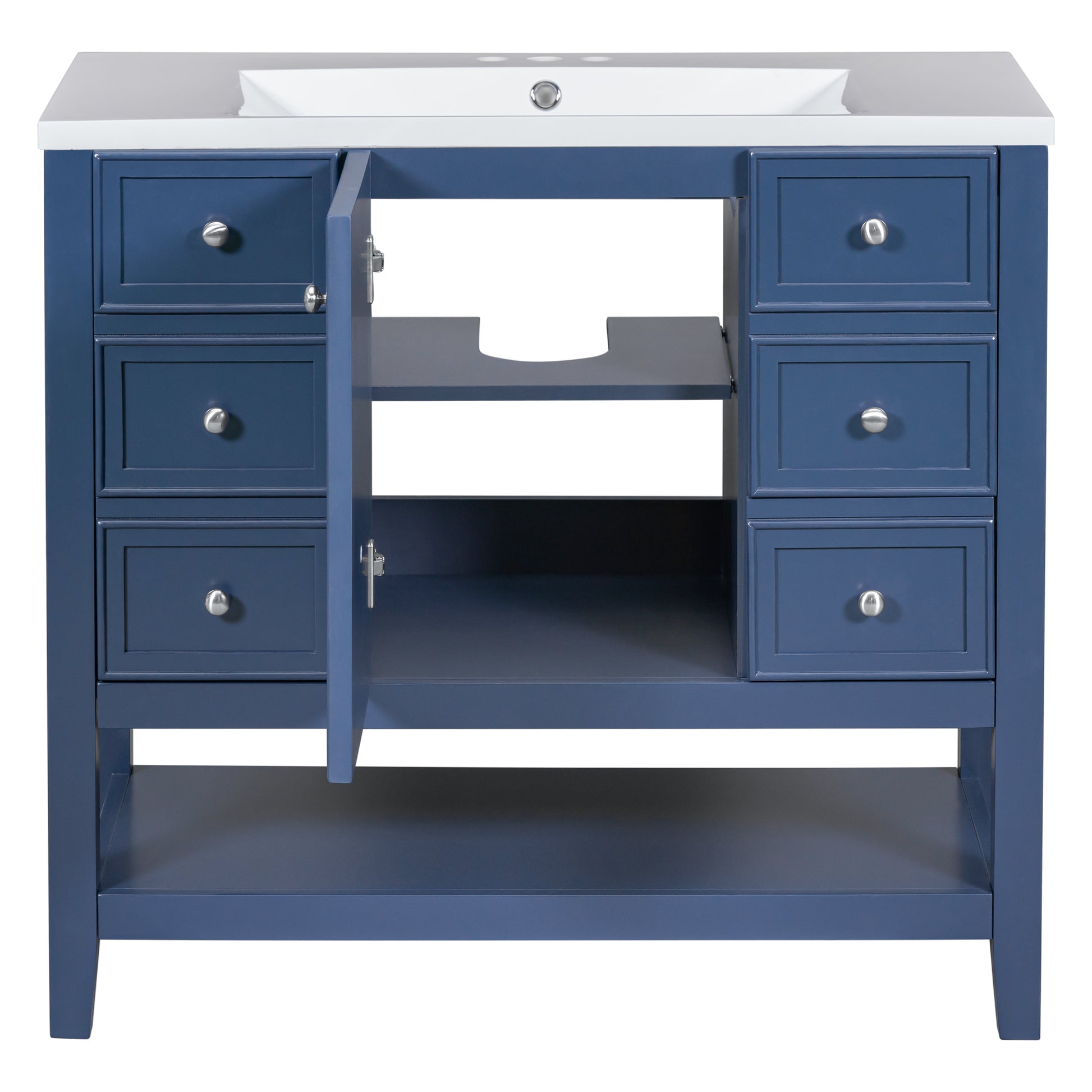 36" Bathroom Vanity With Sink Combo, One Cabinet And Three Drawers, Solid Wood And Mdf Board, Blue Blue Solid Wood Mdf