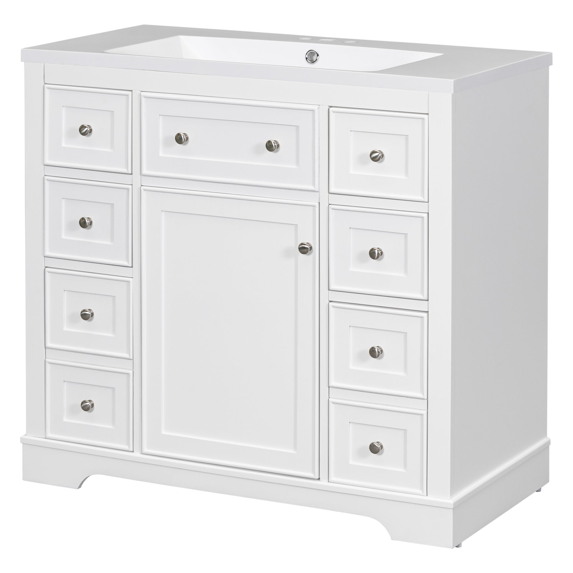 36" Bathroom Vanity With Sink Combo, One Cabinet And Six Drawers, Solid Wood And Mdf Board, White White Solid Wood Mdf