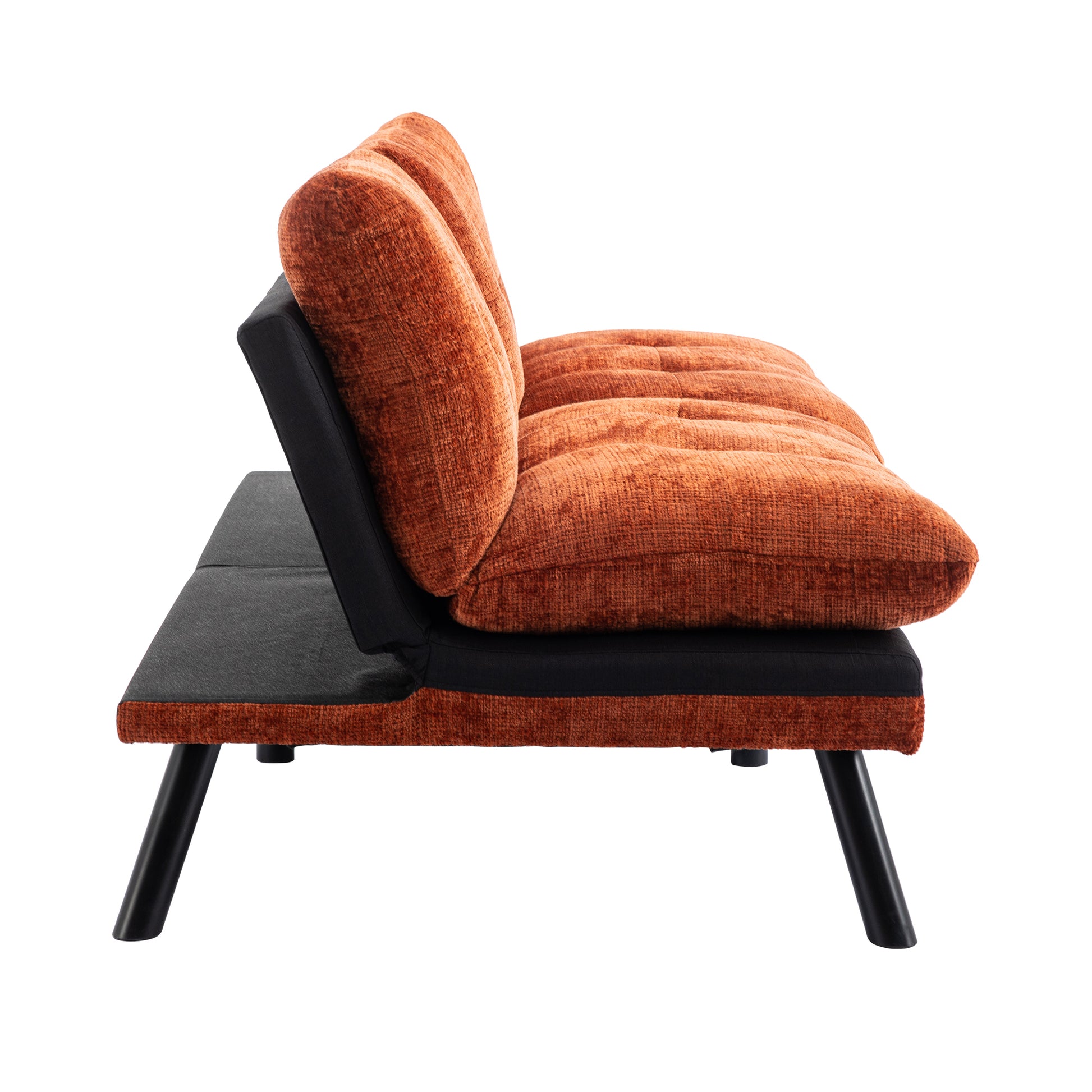 Convertible Sofa Bed Loveseat Futon Bedadjustable Lounge Couch With Metal Legs,Futon Sets For Compact Living Space Chenille Orange Orange Upholstered