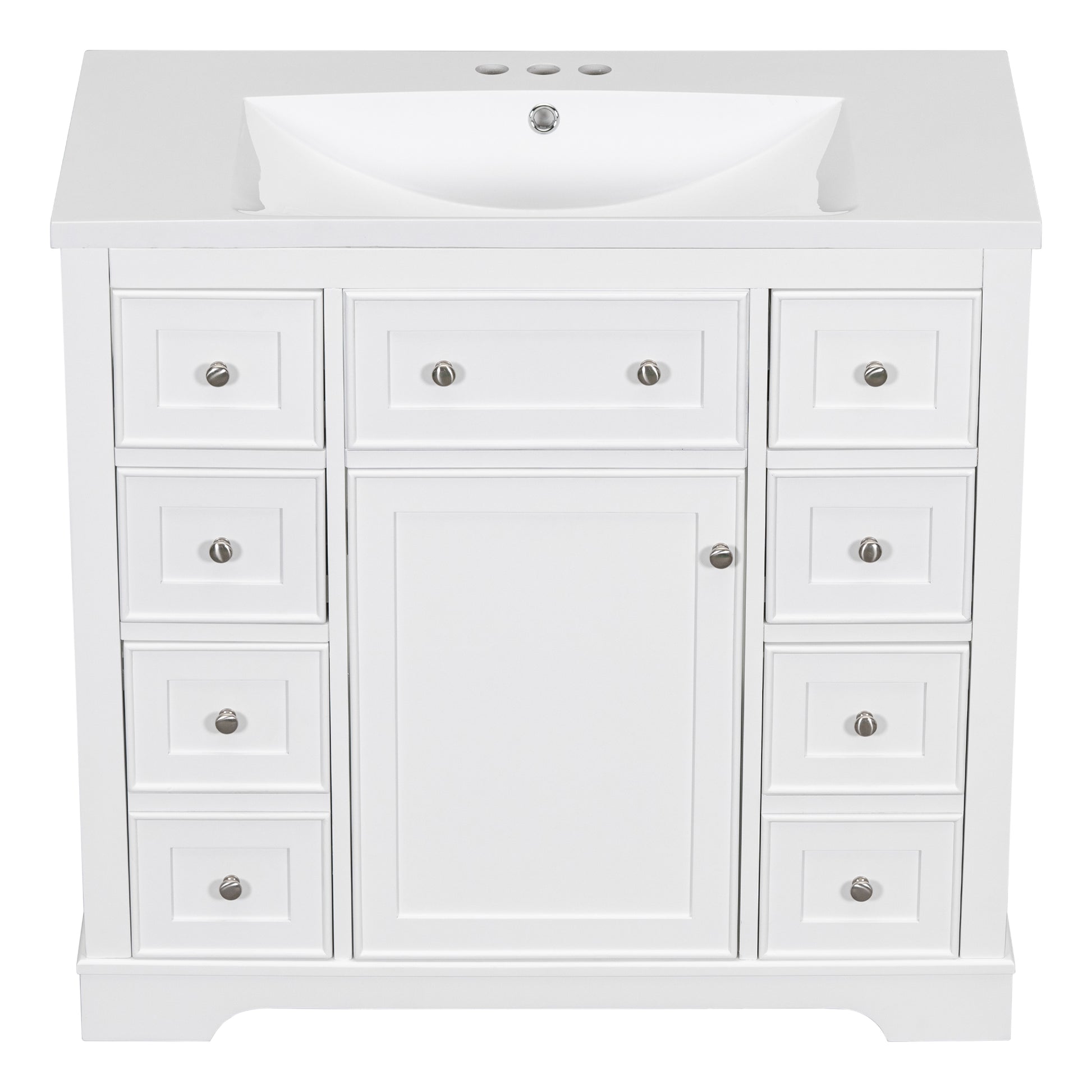 36" Bathroom Vanity With Sink Combo, One Cabinet And Six Drawers, Solid Wood And Mdf Board, White White Solid Wood Mdf