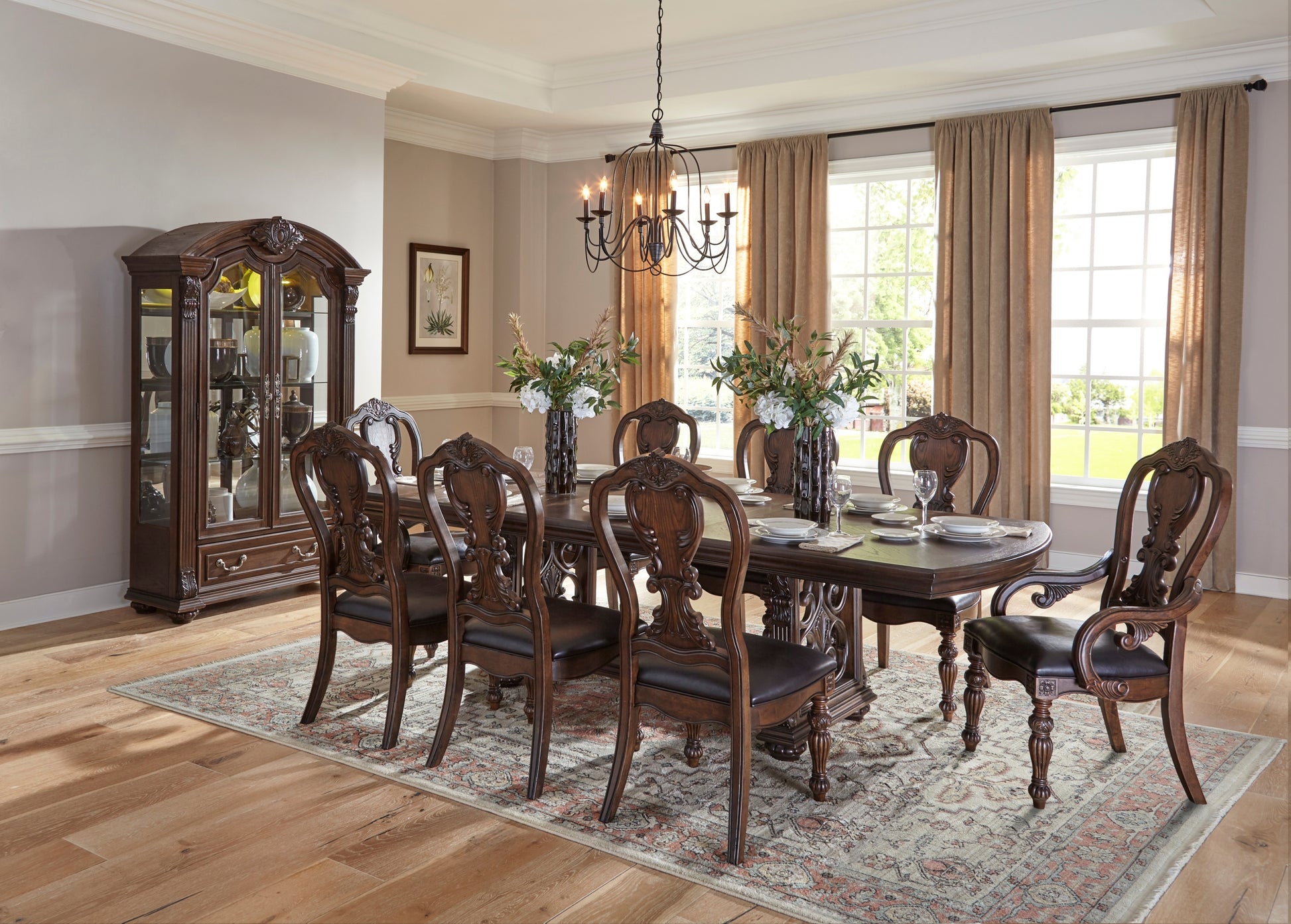 Traditional Formal Dining Room Furniture 1Pc Table With Separate Extension Leaf Classic Routed Pilasters, Moldings And Decorative Pediments Dark Oak Finish Dark Oak Dining Room Traditional Wood