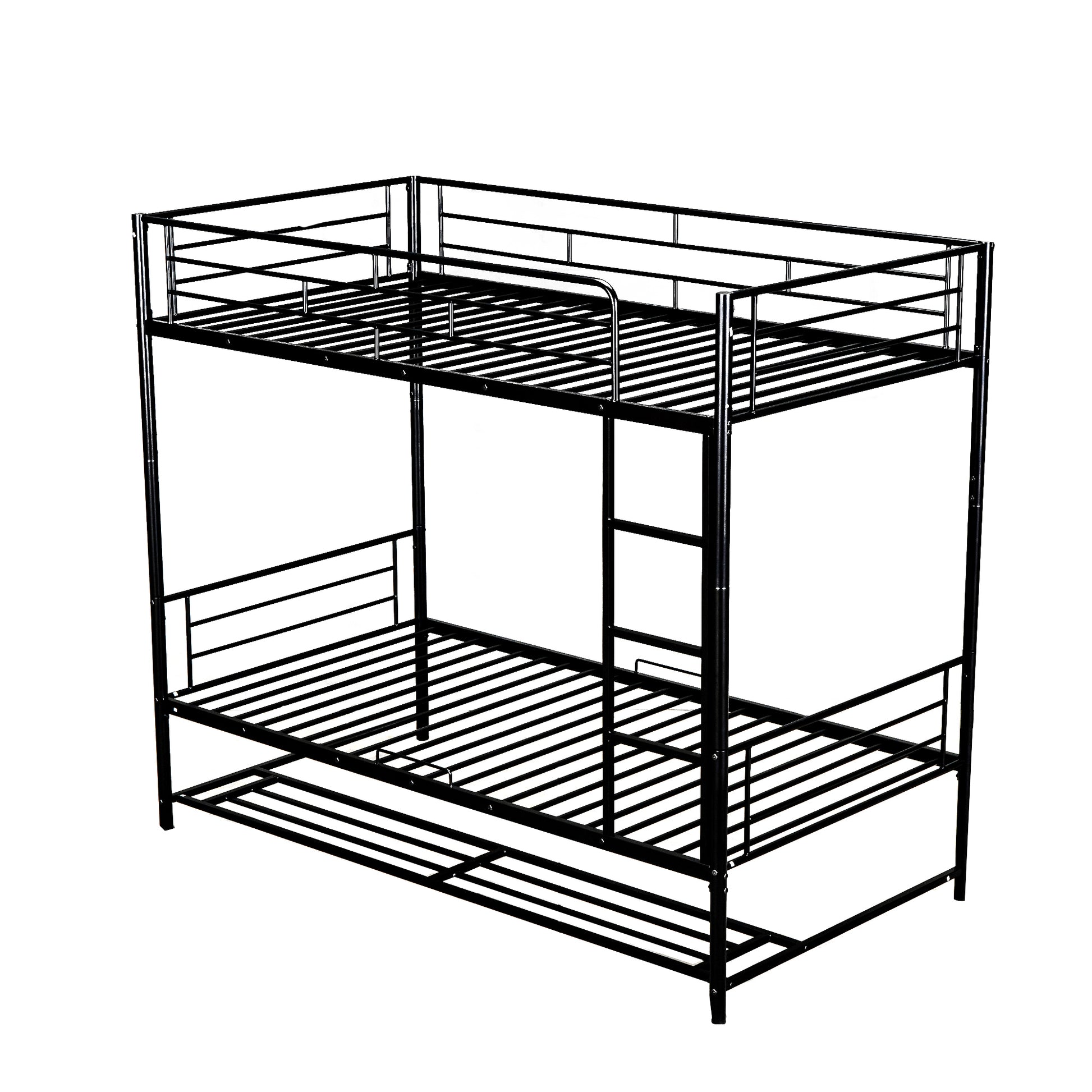 Twin Over Twin Metal Bunk Bed With Shelf And Guardrails, Black Black Steel