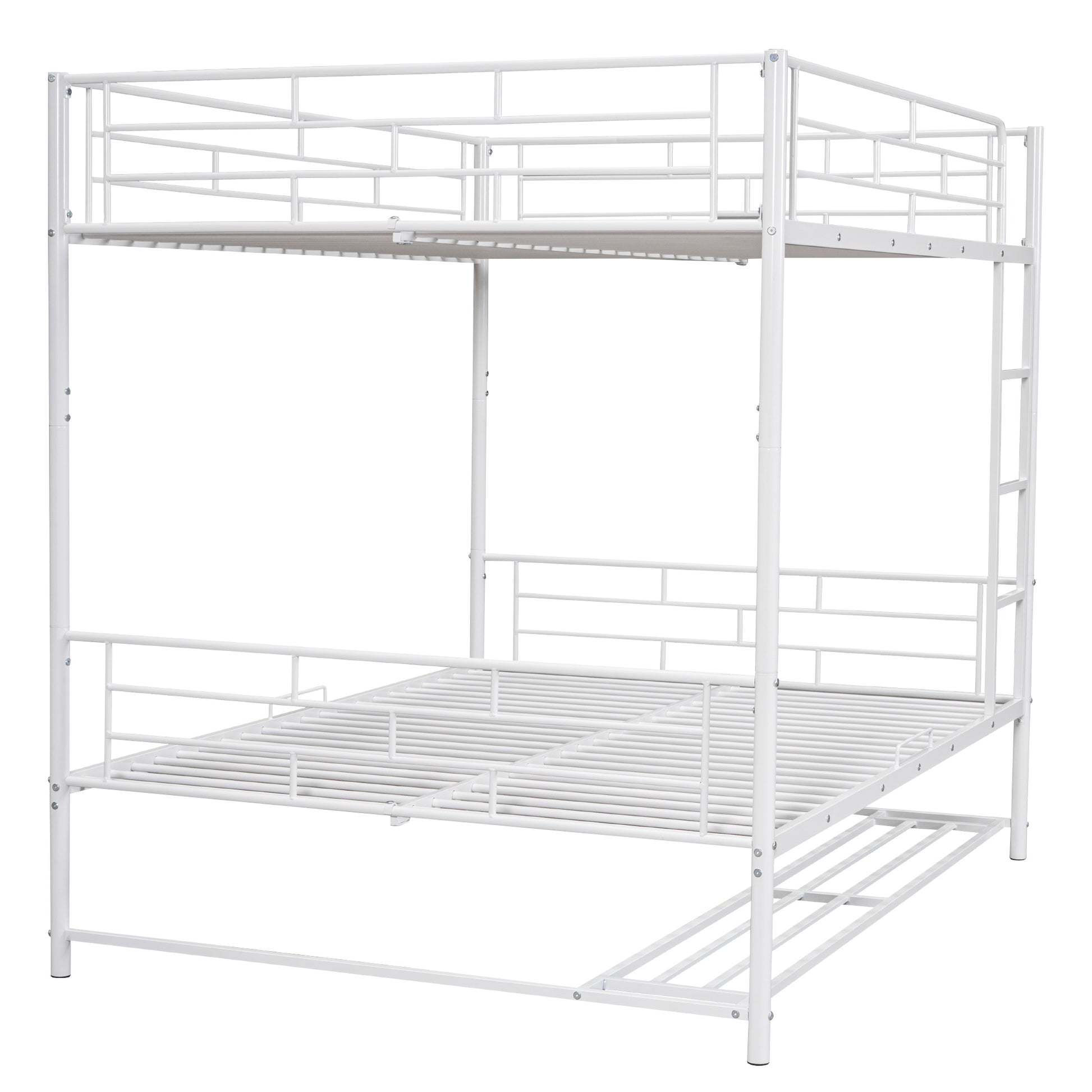 Full Over Full Metal Bunk Bed With Shelf And Guardrails, White White Steel