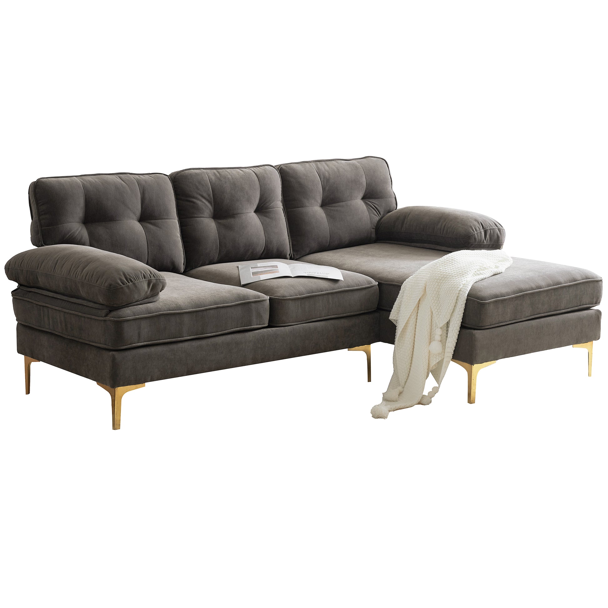 83" Modern Sectional Sofas Couches Velvet L Shaped Couches For Living Room, Bedroom, Brown Brown Foam Velvet