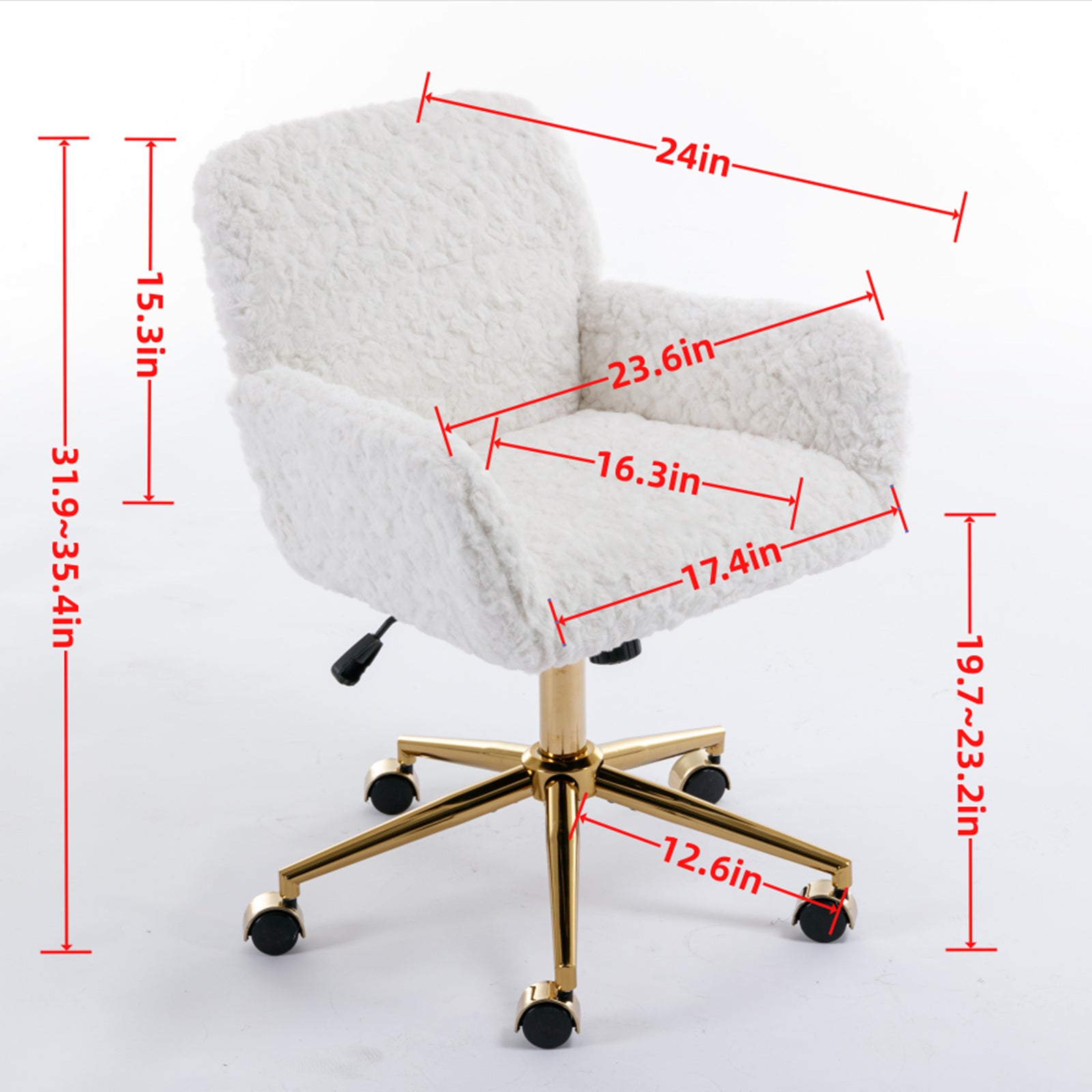 Office Chair,Artificial Rabbit Hair Home Office Chair With Golden Metal Base,Adjustable Desk Chair Swivel Office Chair,Vanity Chair Black Black Study Foam Upholstered