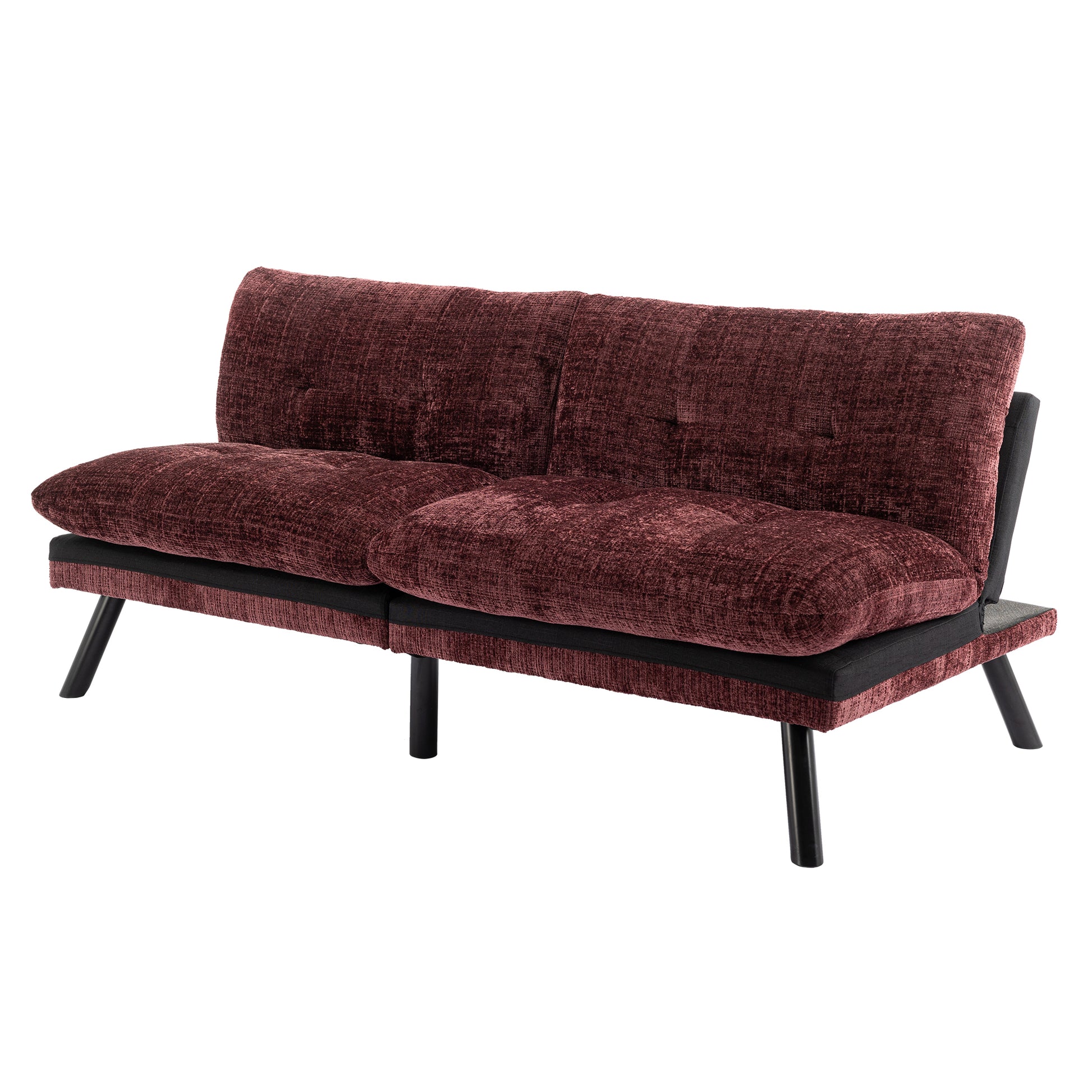 Convertible Sofa Bed Loveseat Futon Bedadjustable Lounge Couch With Metal Legs,Futon Sets For Compact Living Space Chenille Wine Red Wine Red Upholstered