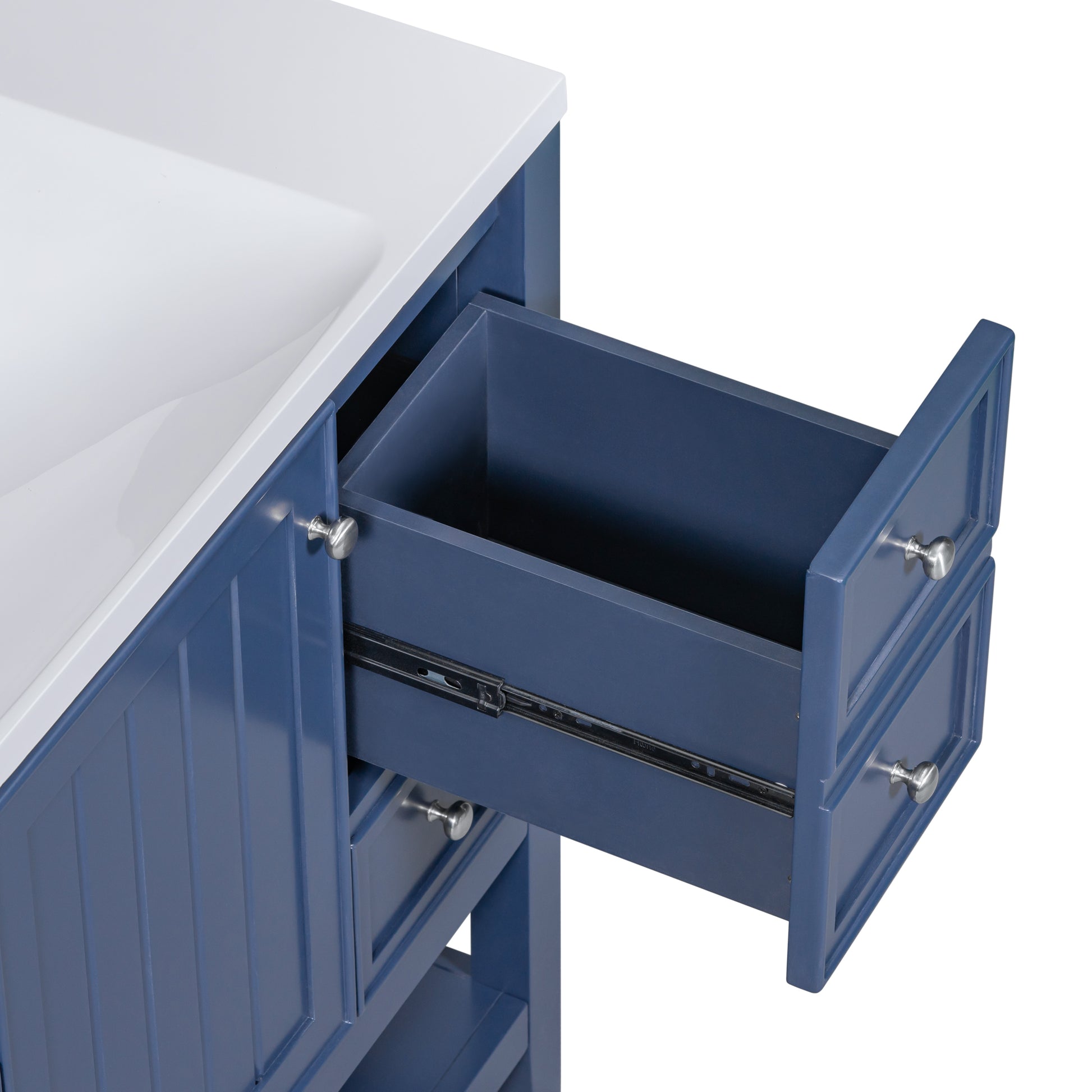 36" Bathroom Vanity Without Sink, Cabinet Base Only, One Cabinet And Three Drawers, Blue Blue Solid Wood Mdf