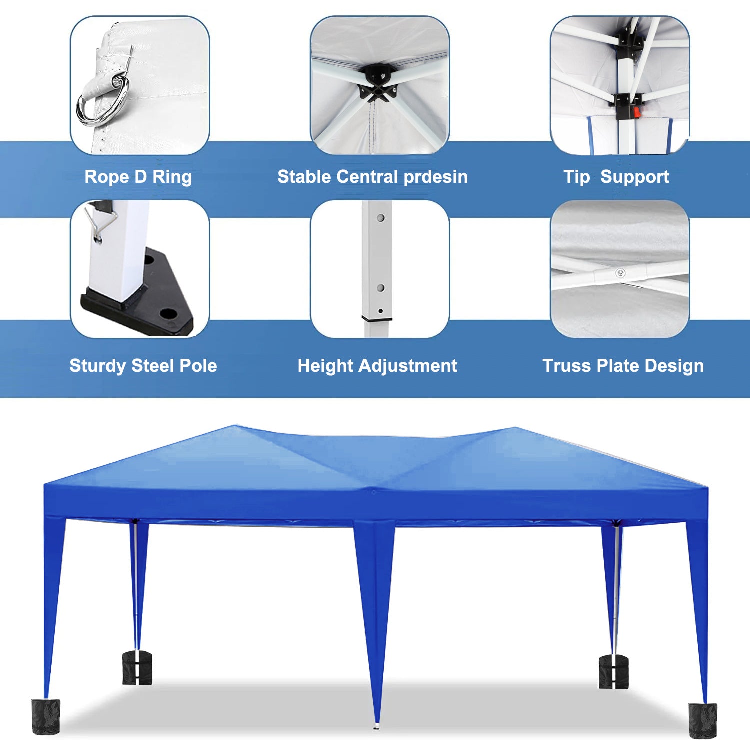 10'X20' Ez Pop Up Canopy Outdoor Portable Party Folding Tent With 6 Removable Sidewalls Carry Bag 4Pcs Weight Bag Blue Metal