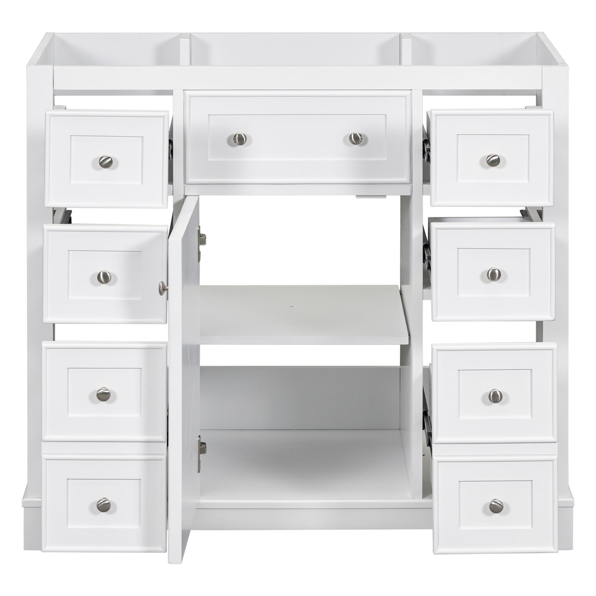 36" Bathroom Vanity Without Sink, Cabinet Base Only, One Cabinet And Six Drawers, White White Solid Wood Mdf