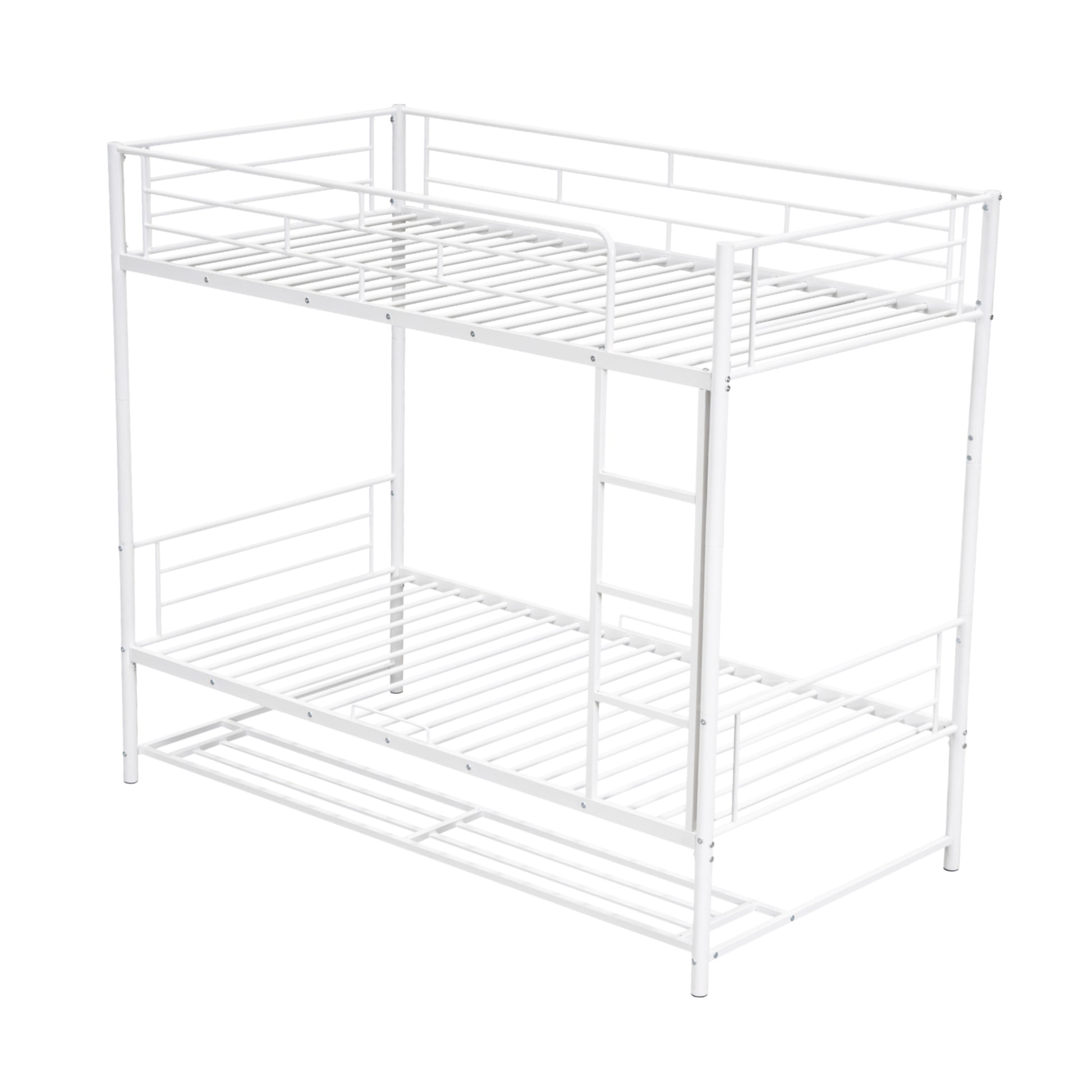 Twin Over Twin Metal Bunk Bed With Shelf And Guardrails, White White Steel