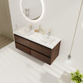 48 Inch Bathroom Vanity With Dual Sink, Resin Sink, 4 Soft Close Drawers, 48X18 California Walnut Plywood