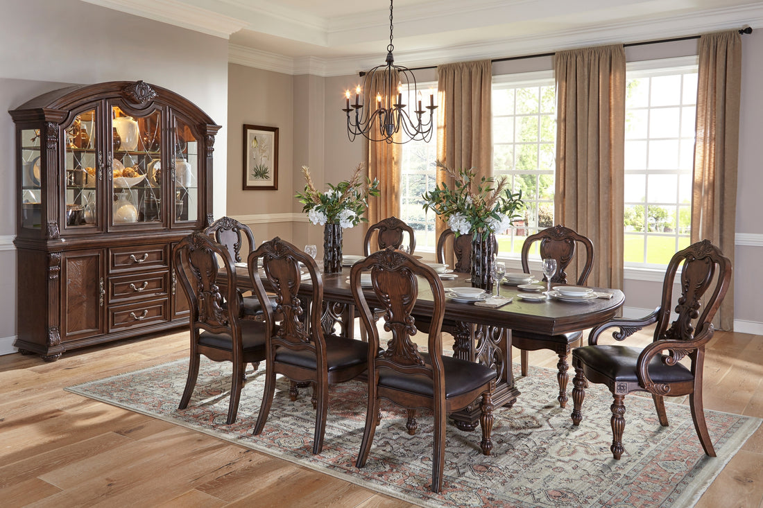 Lavish Style Formal Dining 9Pc Set Dining Table W Extension Leaf 2X Armchairs And 6X Side Chairs Dark Oak Finish Wooden Furniture Wood Dark Oak Seats 8 Dining Room Extendable Traditional Dining Table With Chair Wood