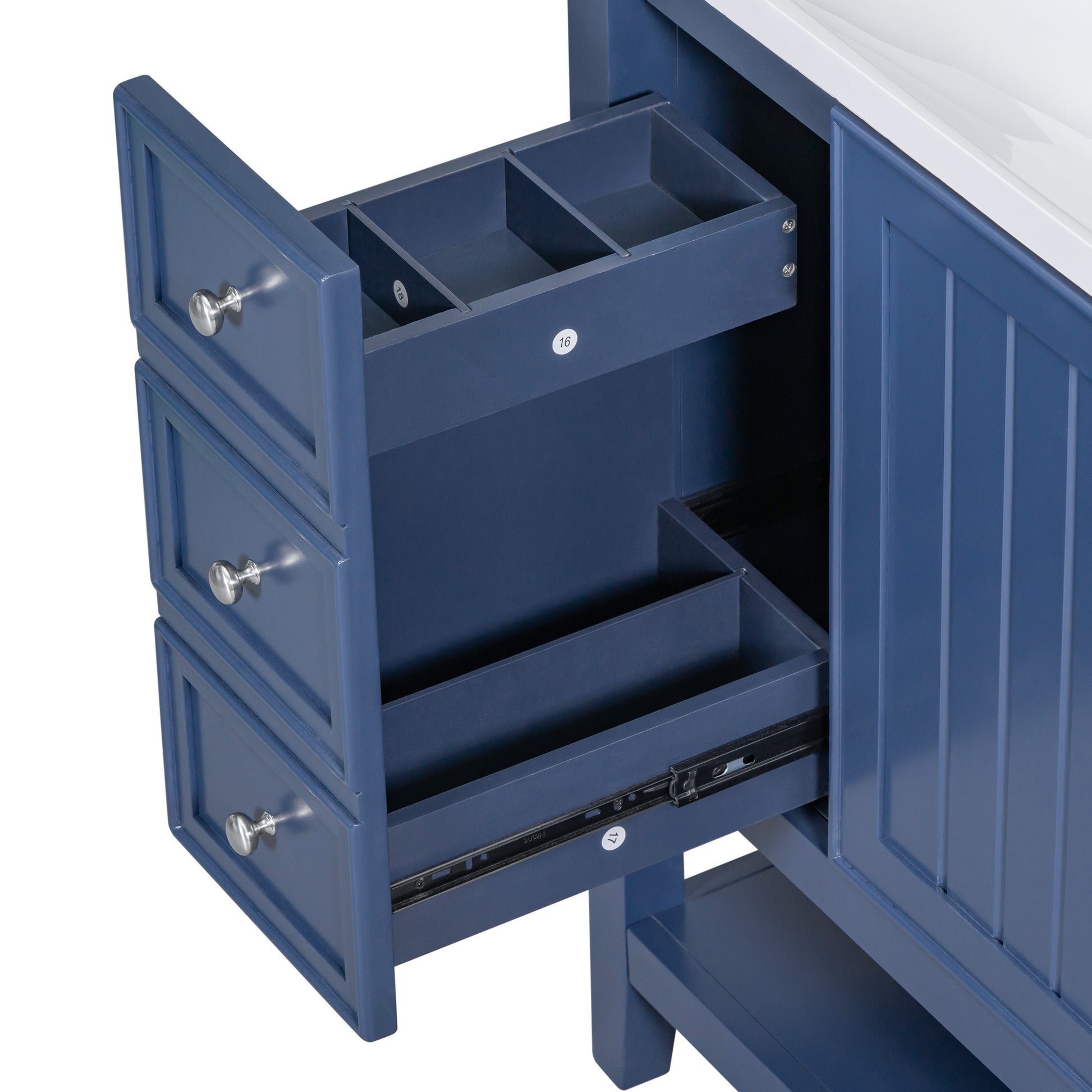 36" Bathroom Vanity With Sink Combo, One Cabinet And Three Drawers, Solid Wood And Mdf Board, Blue Blue Solid Wood Mdf