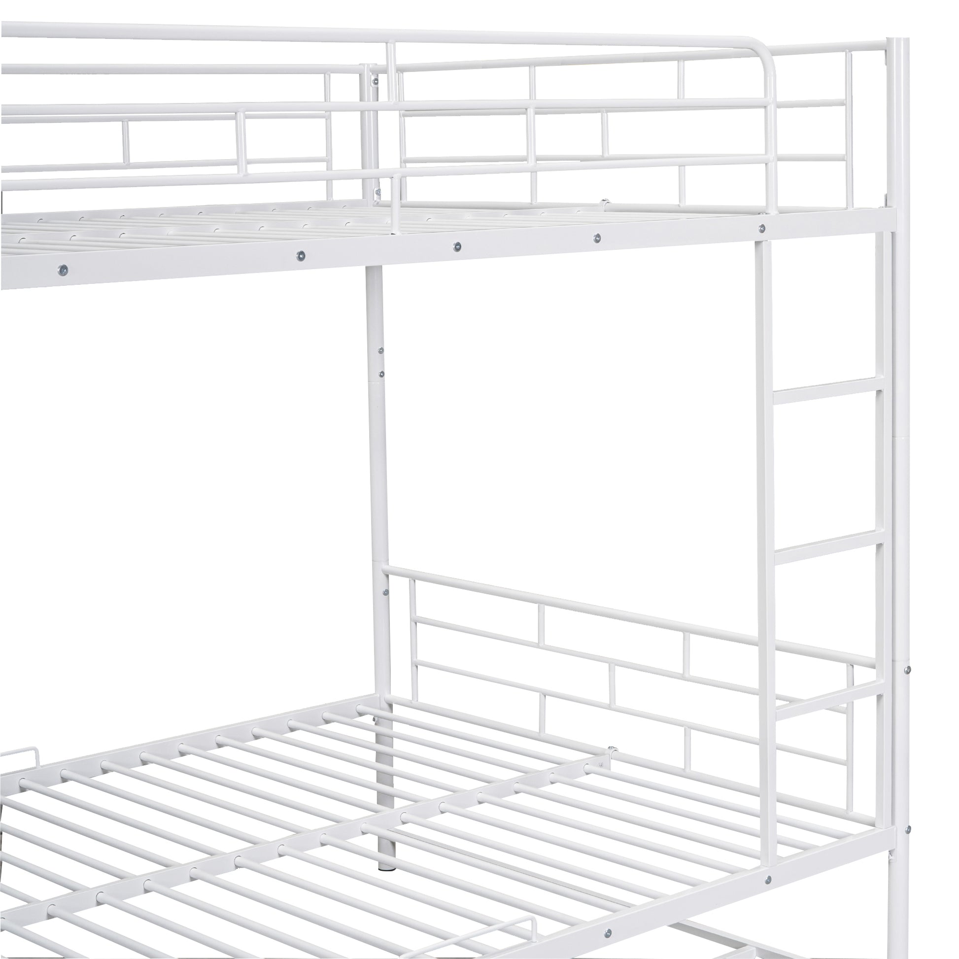 Full Over Full Metal Bunk Bed With Shelf And Guardrails, White White Steel