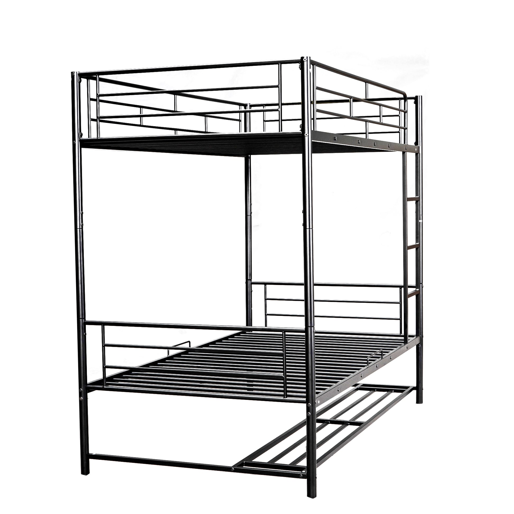 Twin Over Twin Metal Bunk Bed With Shelf And Guardrails, Black Black Steel