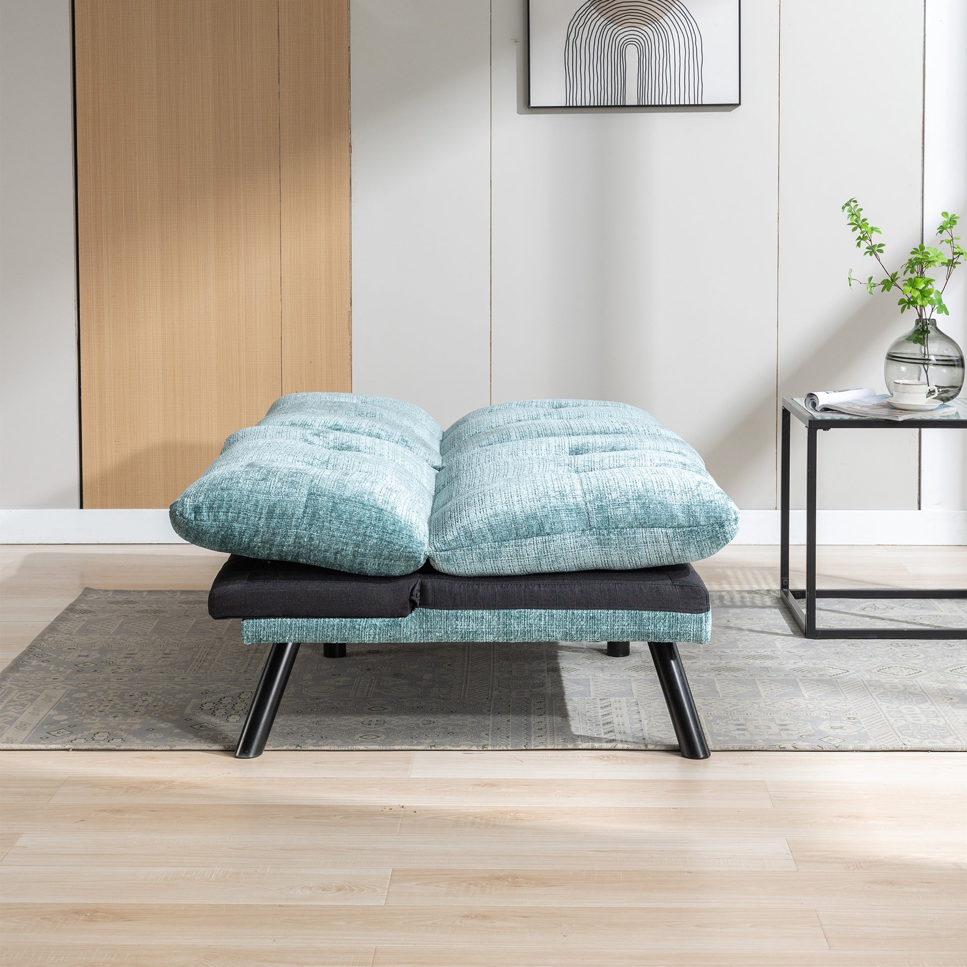 Convertible Sofa Bed Loveseat Futon Bedadjustable Lounge Couch With Metal Legs,Futon Sets For Compact Living Space Chenille Mint Green Mint Green Upholstered