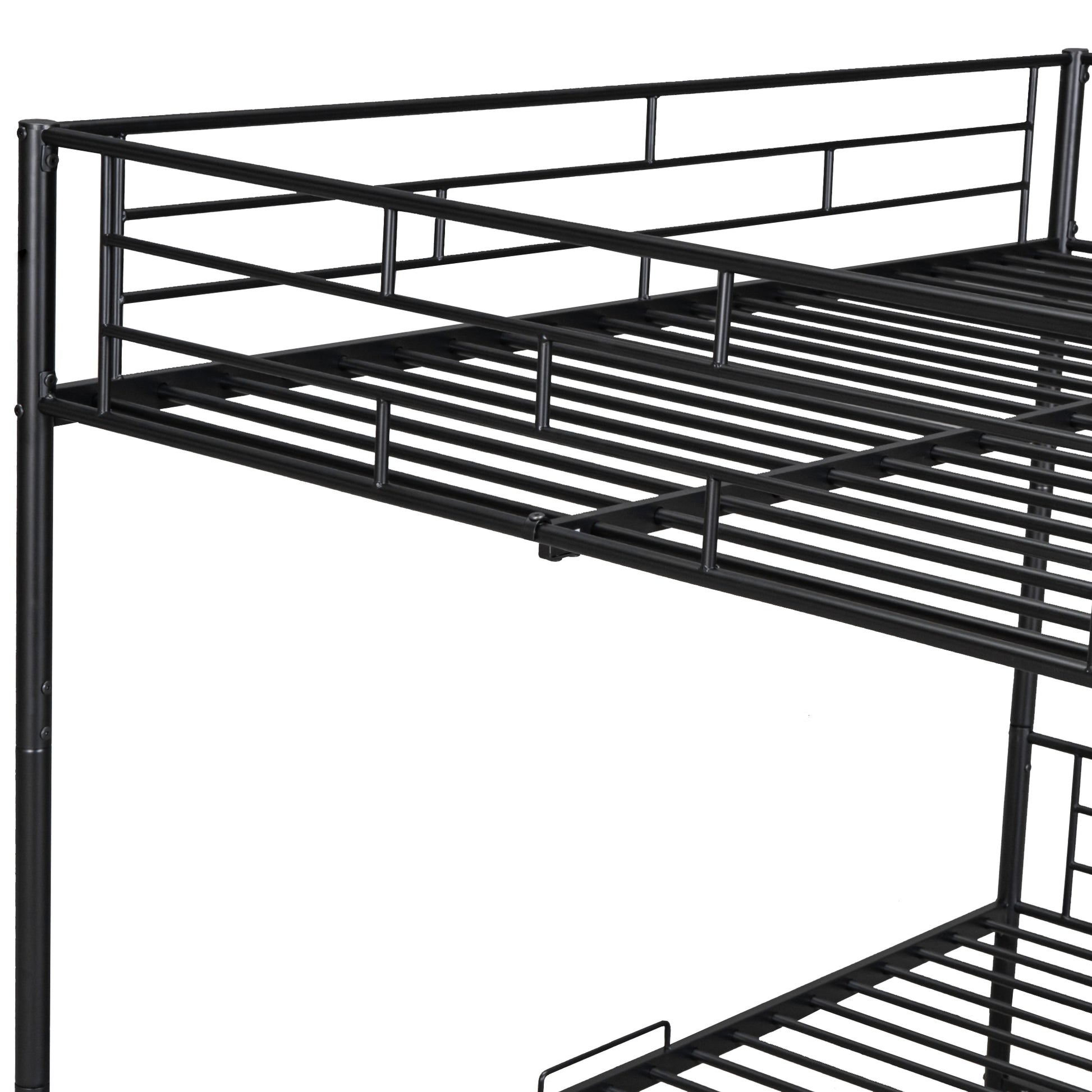 Full Over Full Metal Bunk Bed With Shelf And Guardrails, Black Black Steel