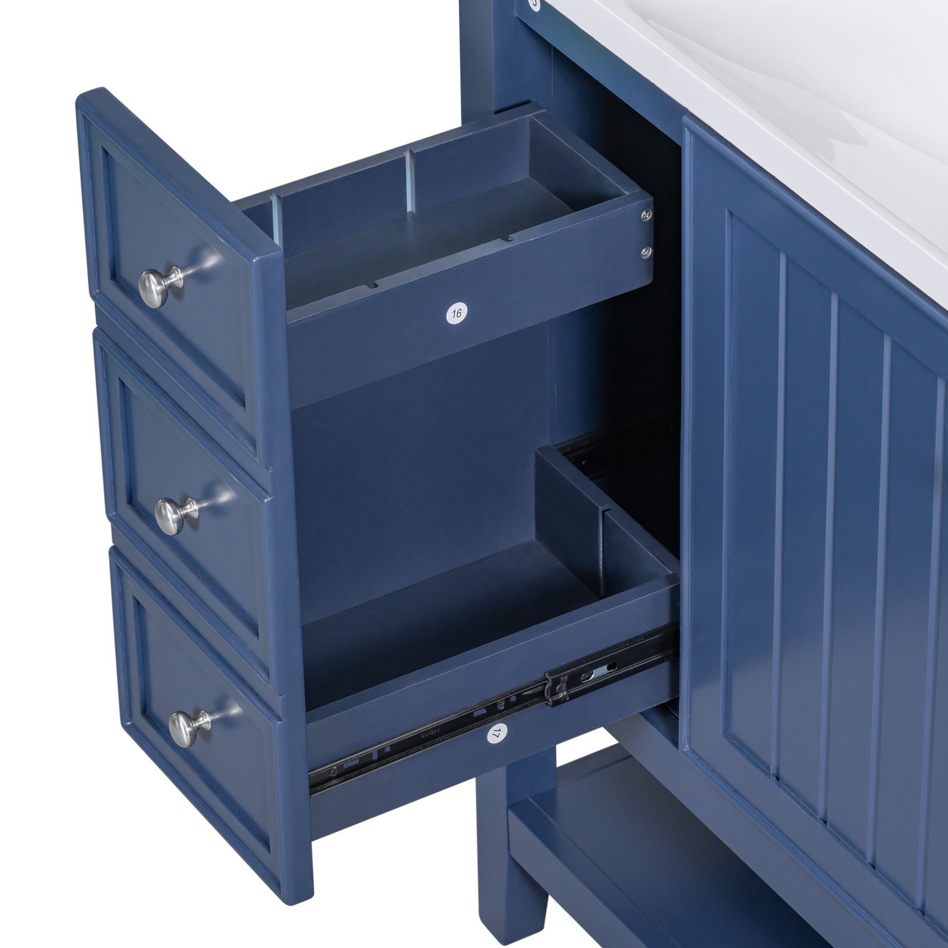 36" Bathroom Vanity With Sink Combo, One Cabinet And Three Drawers, Solid Wood And Mdf Board, Blue Blue Solid Wood Mdf