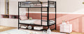 Twin Over Twin Metal Bunk Bed With Shelf And Guardrails, Black Black Steel