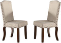 Classic Cream Upholstered Cushion Chairs Set Of 2Pc Dining Chair Nailheads Solid Wood Legs Dining Room Cream Brown Dining Room Classic,Modern Dining Chairs Rubberwood Solid Back Solid Wood