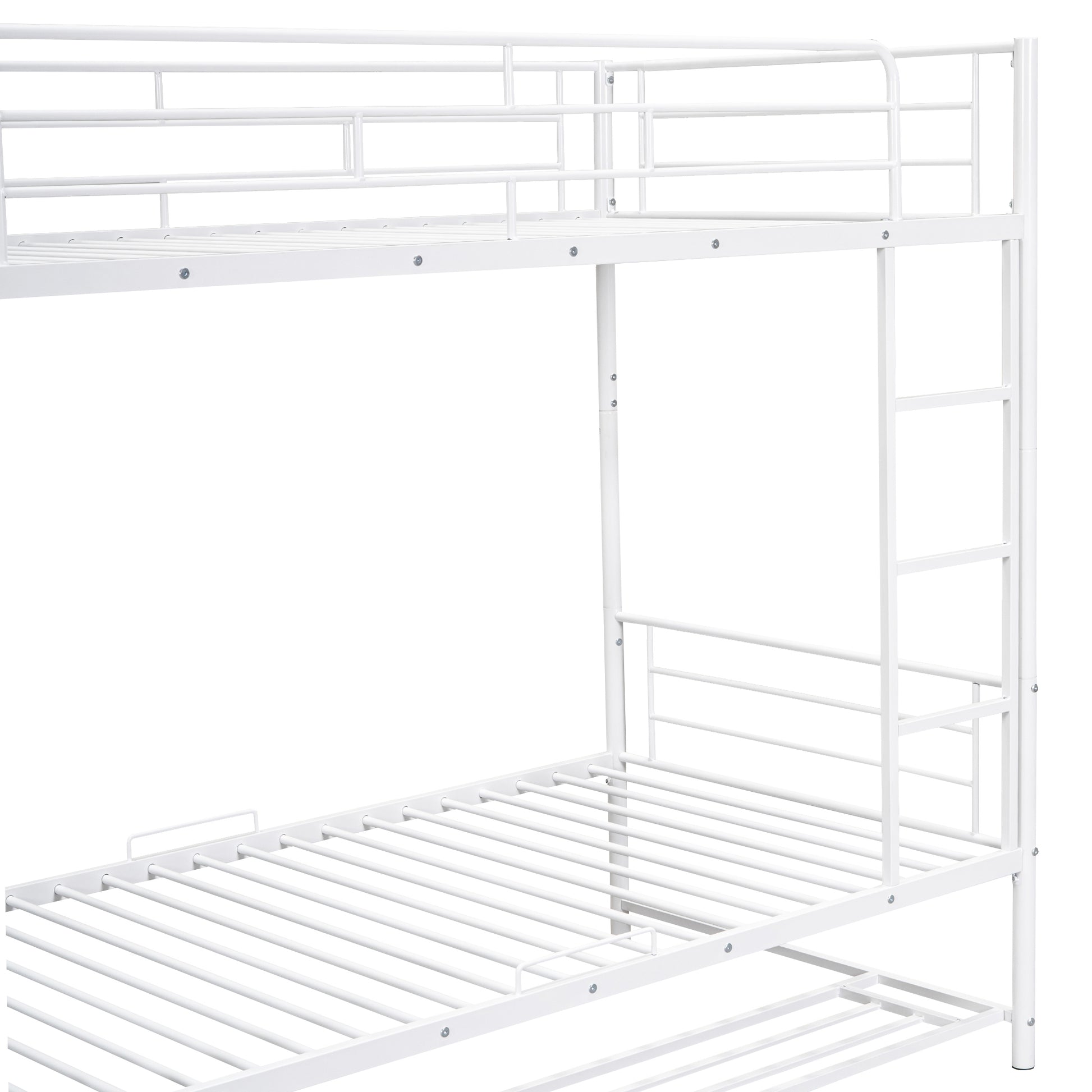 Twin Over Twin Metal Bunk Bed With Shelf And Guardrails, White White Steel