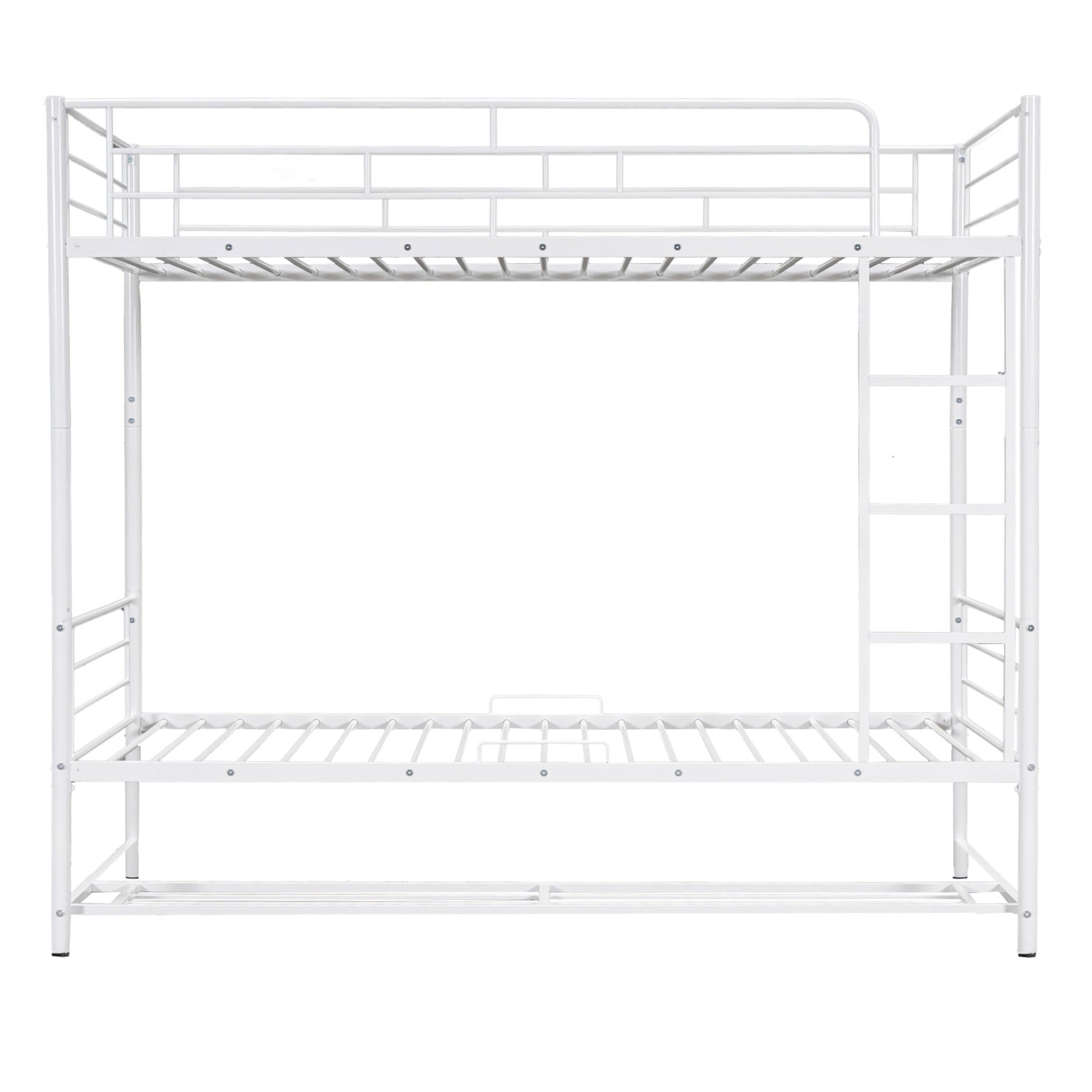 Twin Over Twin Metal Bunk Bed With Shelf And Guardrails, White White Steel