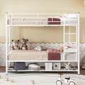 Twin Over Twin Metal Bunk Bed With Shelf And Guardrails, White White Steel