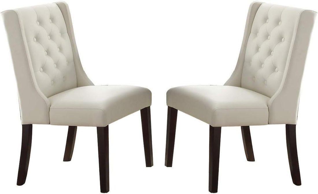 Modern Faux Leather White Tufted Set Of 2 Chairs Dining Seat Chair Birch Wood White Brown Dining Room Foam Contemporary,Modern Dining Chairs Birch Tufted Back Mdf
