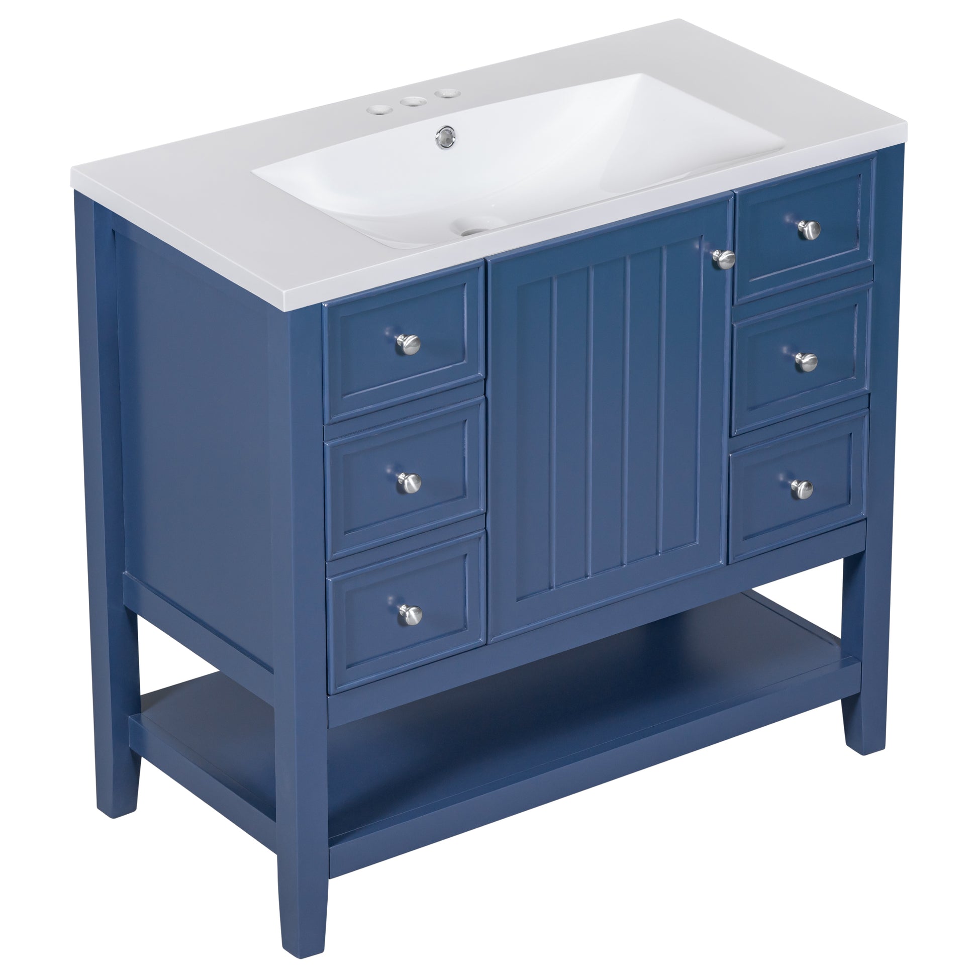 36" Bathroom Vanity With Sink Combo, One Cabinet And Three Drawers, Solid Wood And Mdf Board, Blue Old Sku:Sy999505Aac Blue Solid Wood Mdf