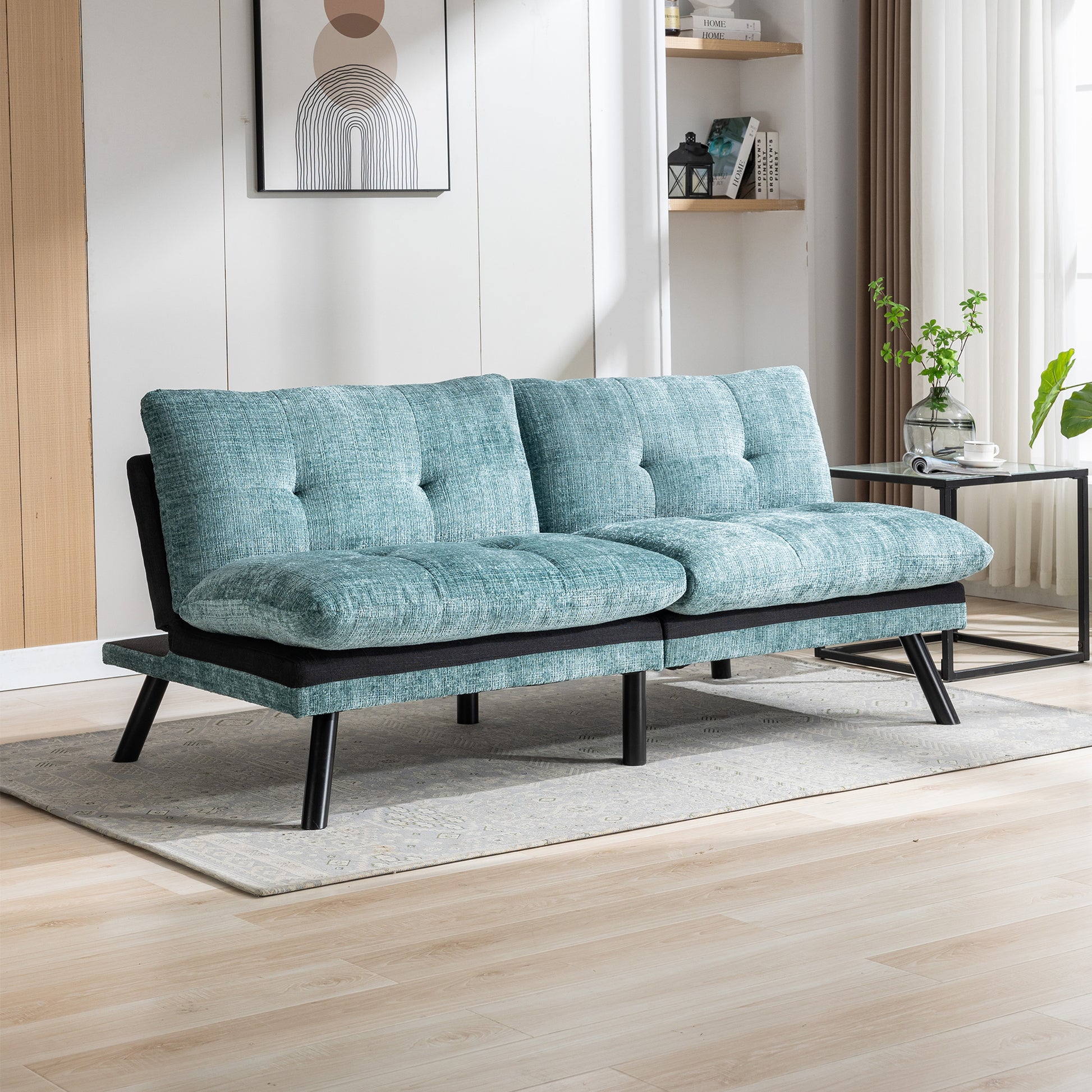 Convertible Sofa Bed Loveseat Futon Bedadjustable Lounge Couch With Metal Legs,Futon Sets For Compact Living Space Chenille Mint Green Mint Green Upholstered